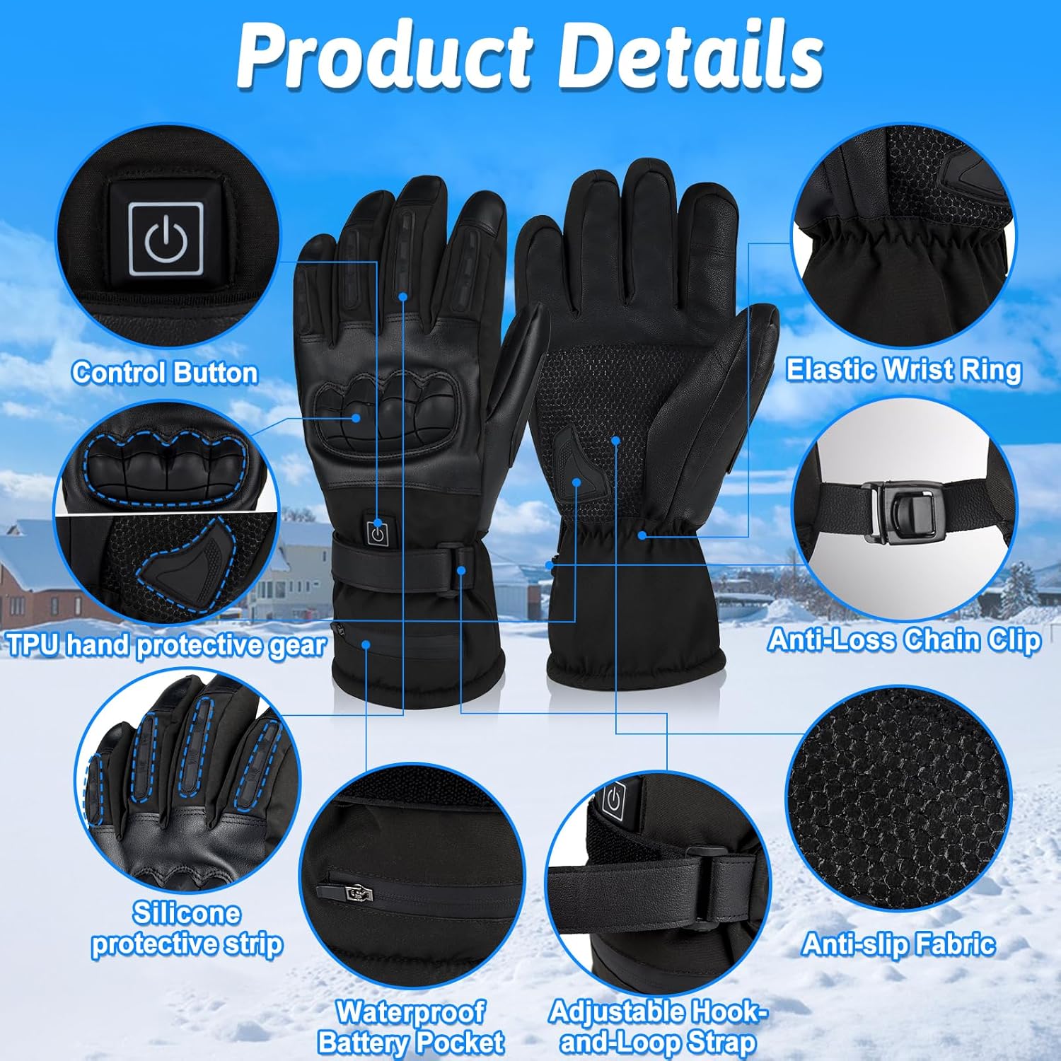 Lightweight Heated Gloves with Ultra-Thin 5000mAh Battery & USB-C Charging - 8Hrs Warmth for Men/Women, Waterproof for Skiing, Hiking, Snowboarding, Shoveling, Hunting, Arthritis Relief