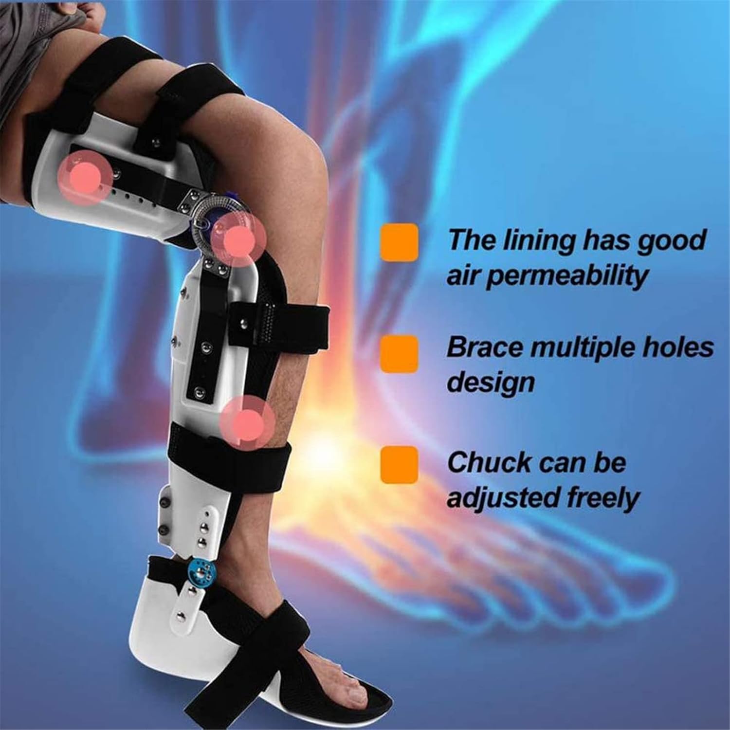 Hinged Knee Foot Support Brace， Adjustable Post Knee Support Orthosis Immobilizer Protector， Full Leg Stabilizer Knee Orthosis Splint(Left)