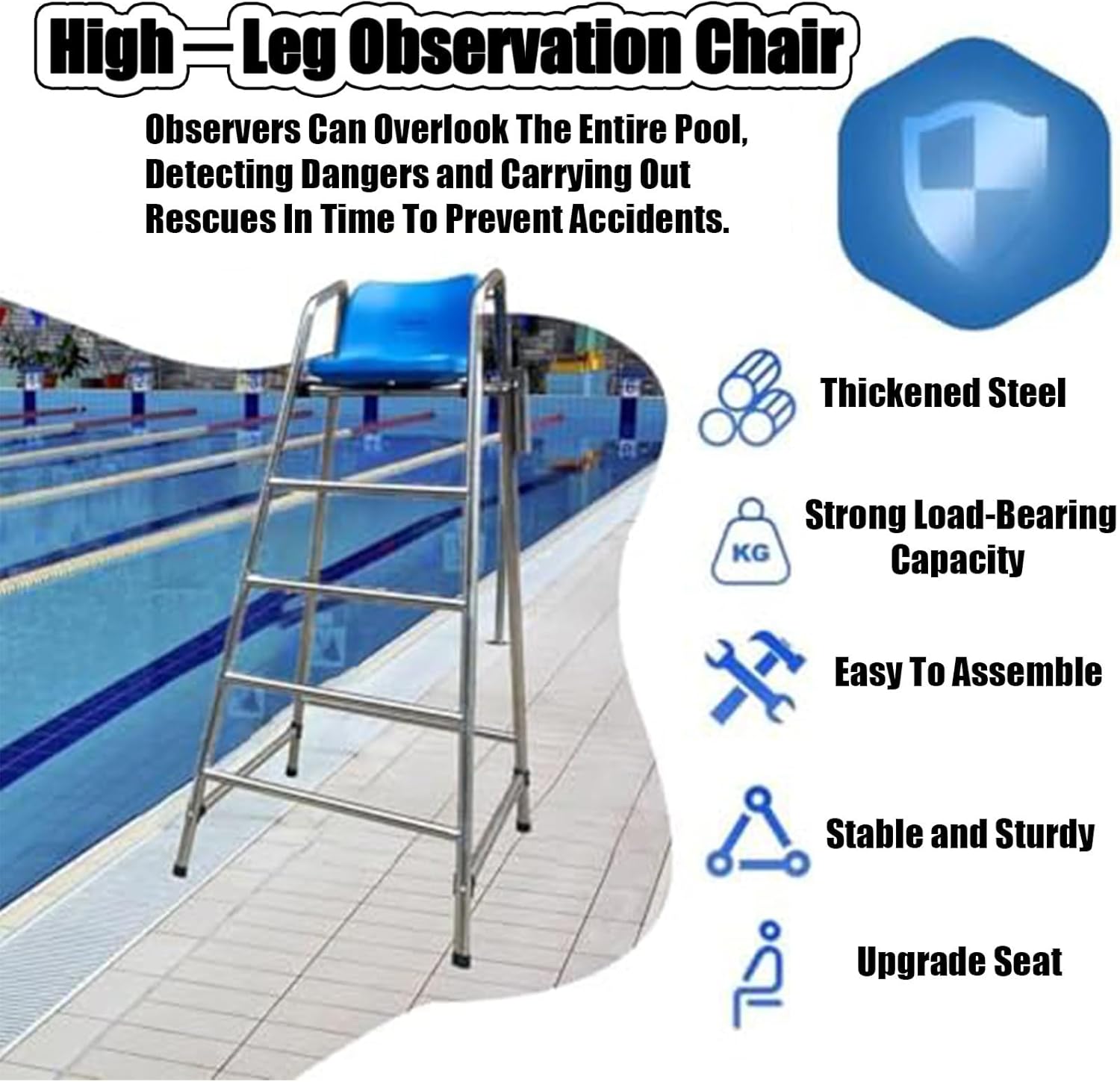 Commercial - Durable Swimming Pool Beach Lifesaving Equipment, Adjustable Height 201-1.2M, Ideal for Indoor/Outdoor Use, Sturdy Barstool for Poolside Safety