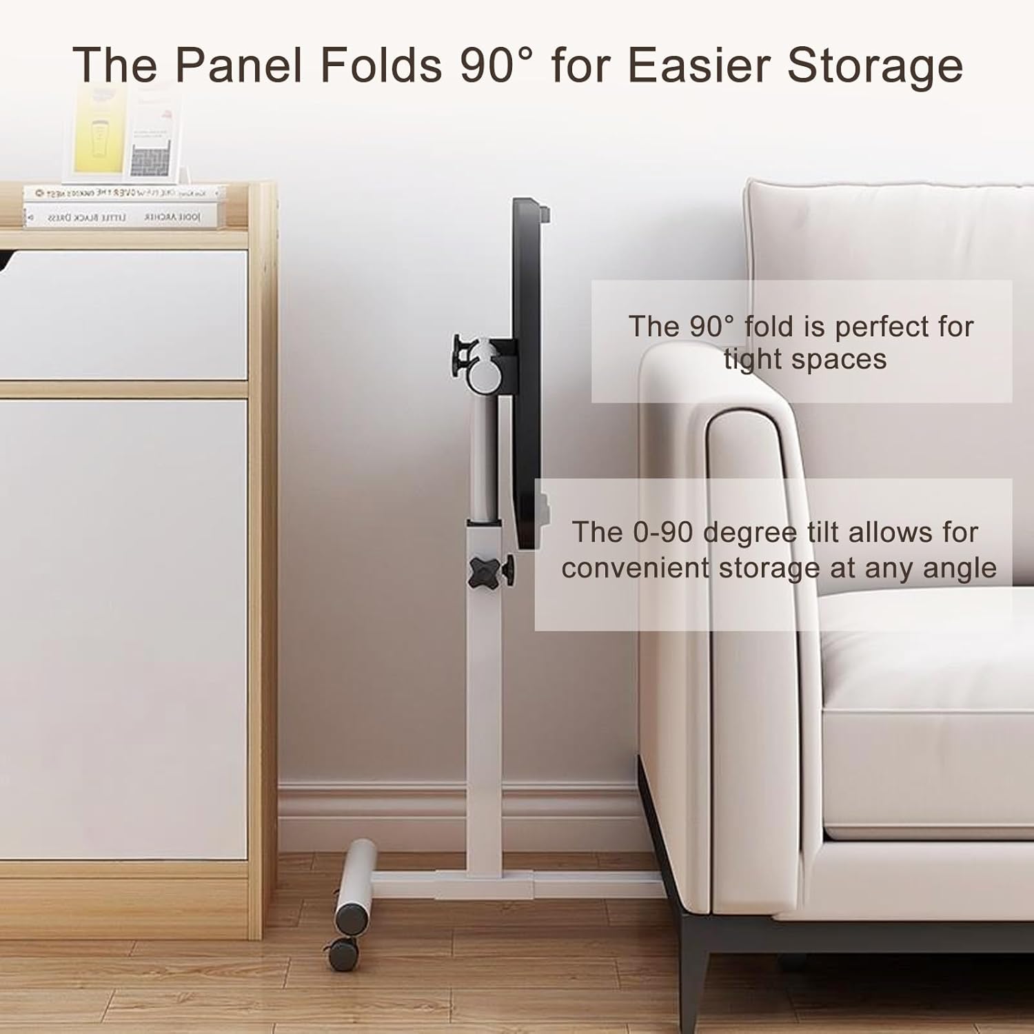 Bedside Rolling Overbed Table, Non Tilt Top with Wheels and Secure Height Adjustment, Portable Rolling Desk, Mobile Small Standing Desk, for Home Use(White)