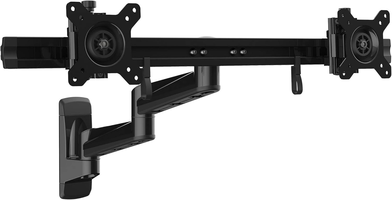 StarTech.com Wall Mount Dual Monitor Arm Articulating Ergonomic VESA Wall Mount for 2X 24 Displays Synchronized Adjustable Crossbar Tilt/Swivel/Rotate- Double Screen Mount Bracket