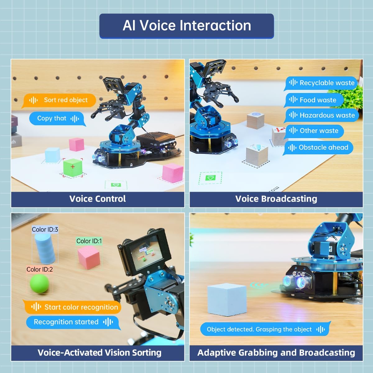 Robotic Arm AI Vision Voice Control for Arduino Scratch Python 6DOF Smart Robot Arm STEM Project Educational Robot & Engineering Kits, Science/Coding/Programming Set, xArmAI Standard Kit