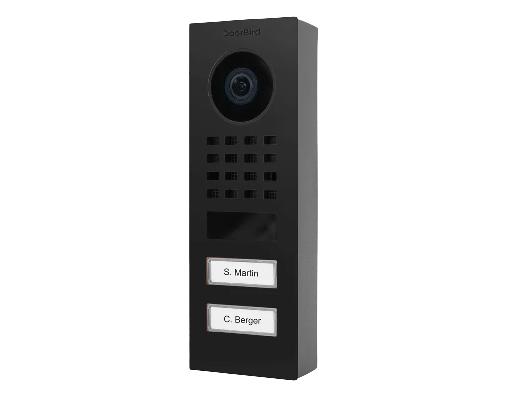DoorBird D1102V Surface-Mount IP Video Door Station, 2 Call Button in Graphite Black