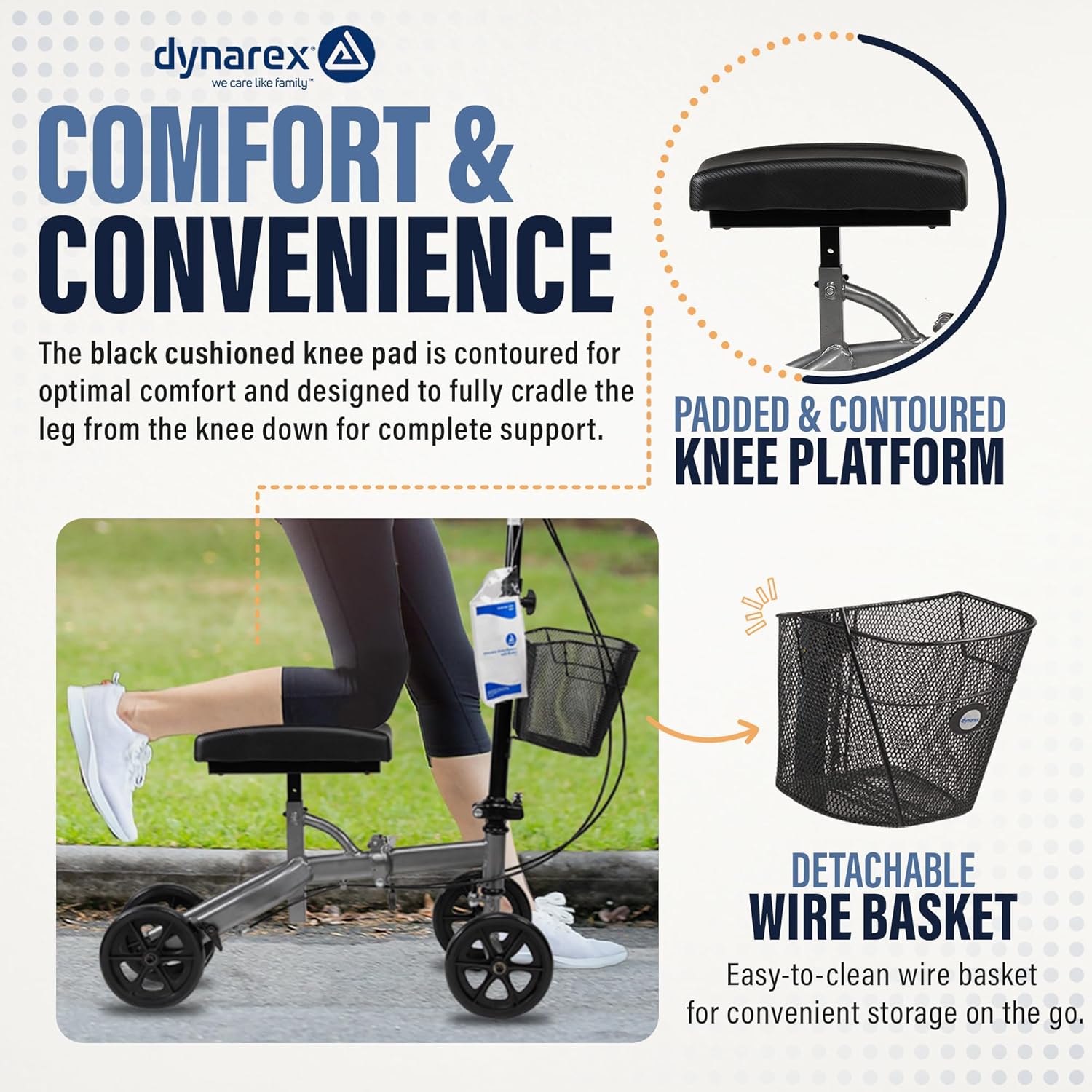 Dynarex Steerable Knee Walker with Basket - Compact