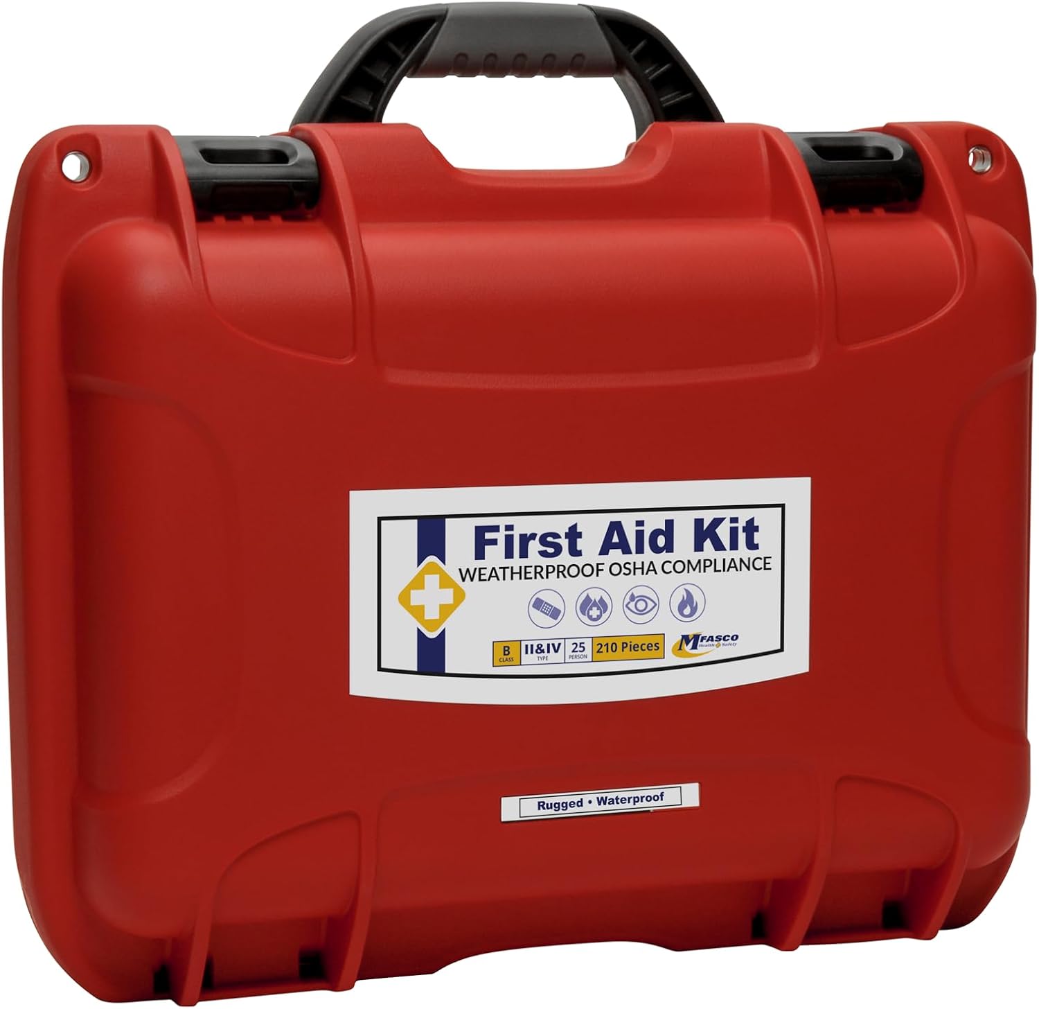 OSHA 2021 Compliance First Aid Kit in Rugged, Waterproof Case, Meets ANSI Type 2 & 4 Containers, Includes Class B First Aid Kit, Biohazard Cleanup & Bleeding Kit
