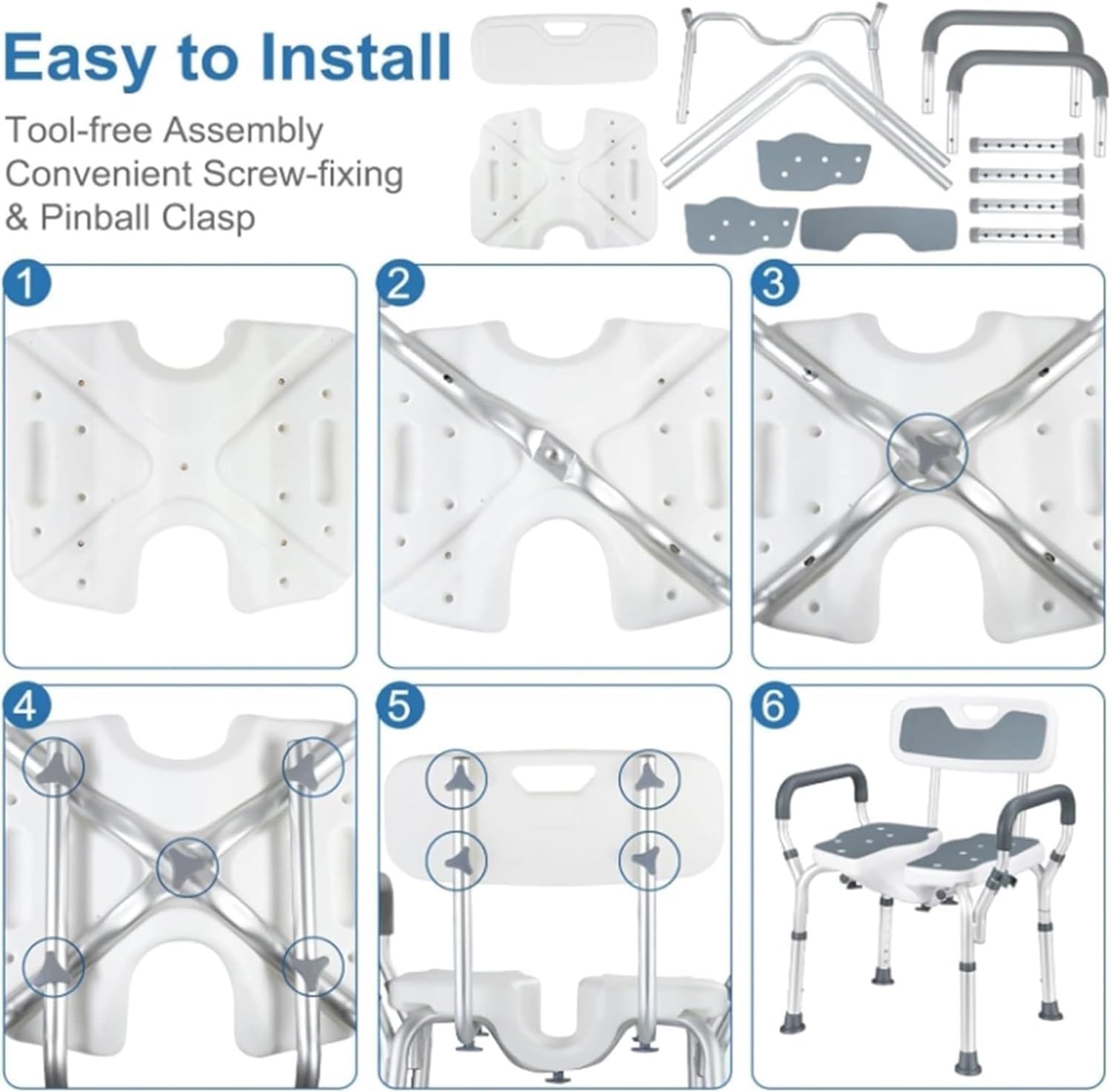 Swivel Shower Chair with Armrests and Backrest,Shower Stool for The Elderly and Disabled,Shower Bench Suitable for Indoor Showers Can Support Up to 396Lbs