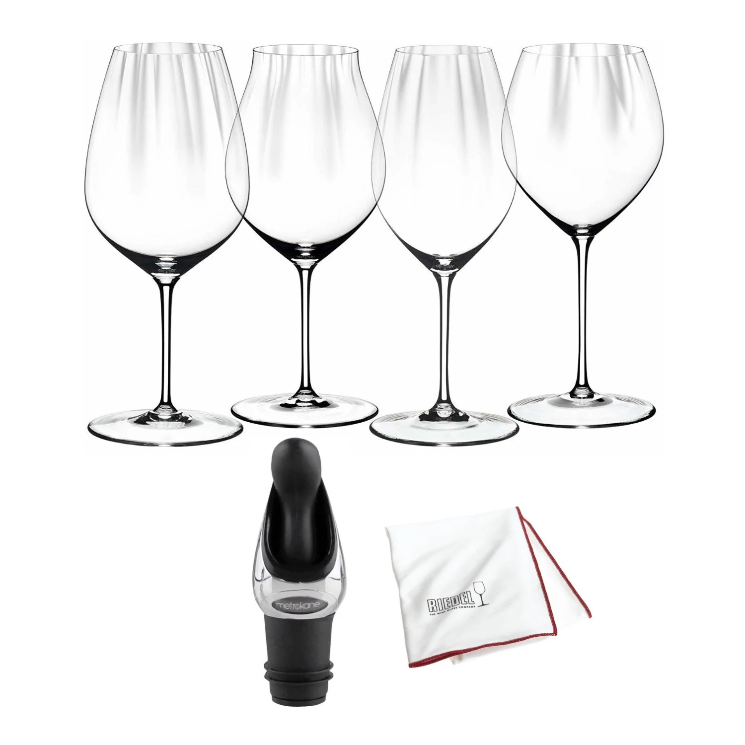Riedel Performance Wine Glasses (4-Pack) with Wine Pourer and Polishing Cloth