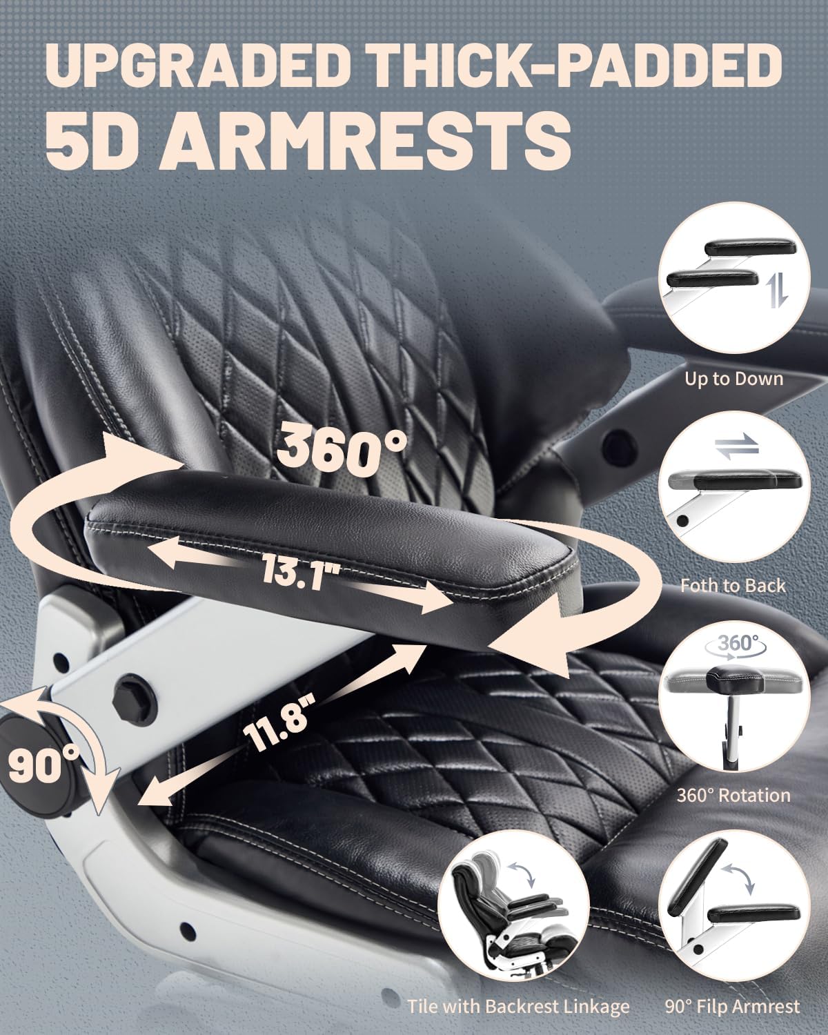 800lbs Executive Chairs with 5D Flip Arms, Heavy Duty Office Chair with Adjustable Lumbar Support, Office Chair for Heavy People, Big and Tall chair with Quiet Rubber Wheel and Extra Wide seat