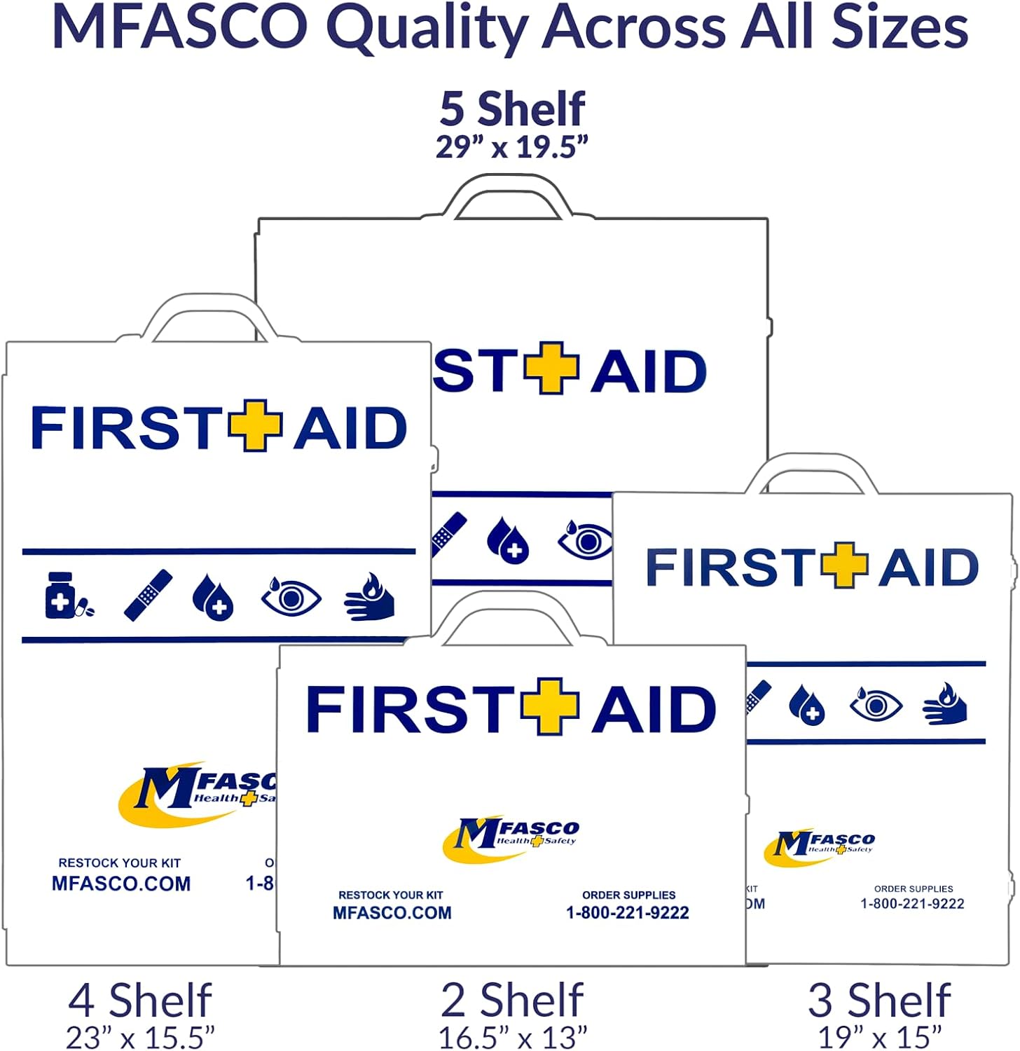 MFASCO 5-Shelf First Aid Kit - 2021 OSHA Compliant Class B, Wall Mount First Aid Cabinet for Businesses & Industrial - Ideal for Office Use - Deluxe Metal First Aid Box, Commercial First Aid Kit