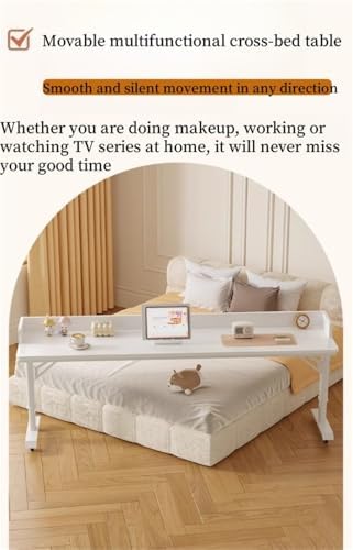 Adjustable Overbed Rolling Table, Mobile Laptop Desk with Extended Wood Top & Metal Frame for Bedroom, Home Office, Hospital Use - Versatile & Space-Saving Solution