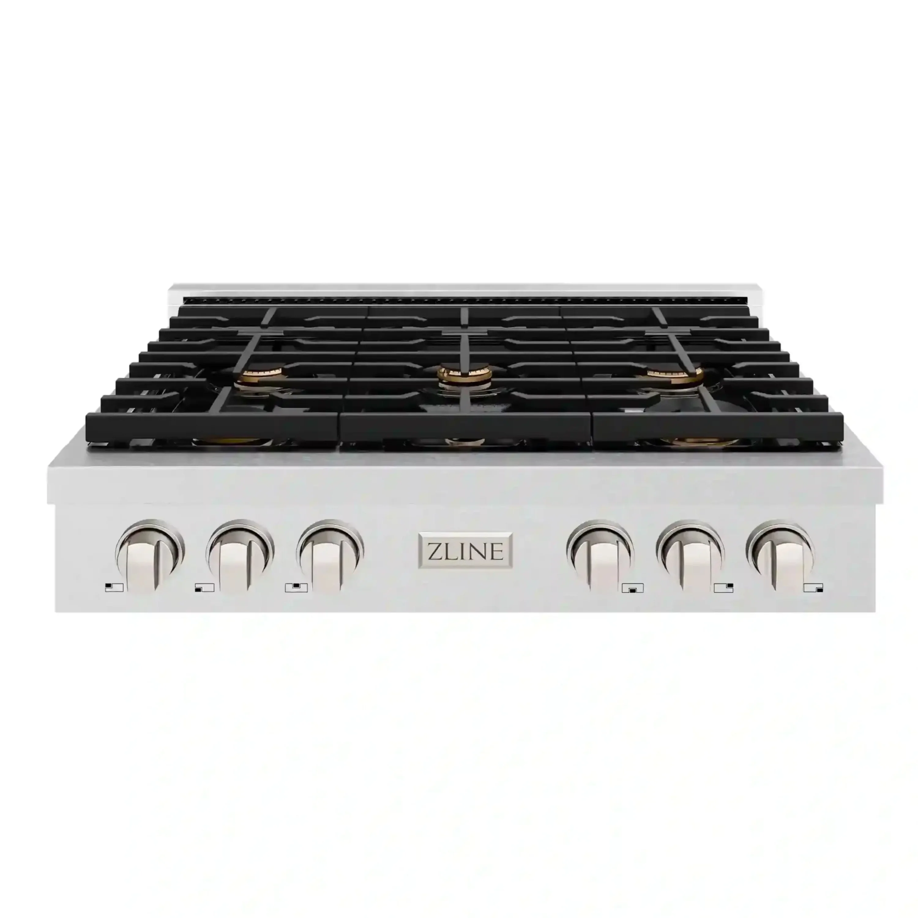 ZLINE Paramount 36-Inch Gas Rangetop with 6 Brass Burners and Porcelain Cooktop in Satin Stainless Steel (SRTS-BR-36)