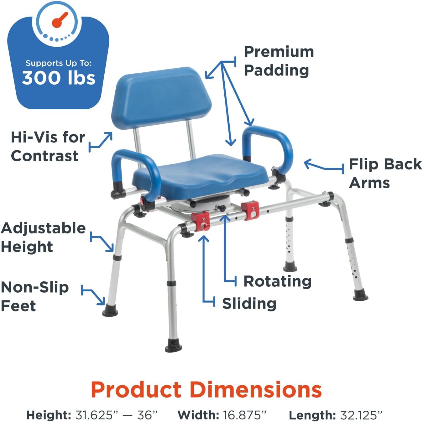Journey SoftSecure Rotating Transfer Tub Bench - Shower Chair for Inside Bathtub - Padded Bathtub Seat with Arms - Shower Stool & Tub Transfer Bench - Bath Chairs for Adults or Seniors