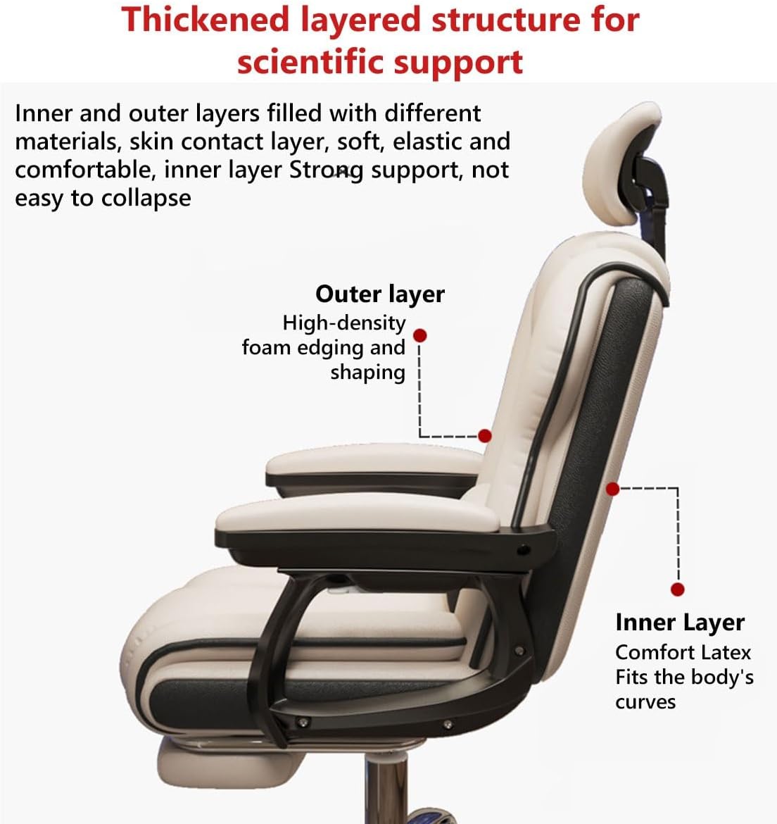 Height Adjustable Chair Swivel Gaming Chair Task Chair with Arms and Wheels,Leather Office Chair Back Support Executive Chair for Adult Computer Chair Latex Cushion/Pin(Beige/B