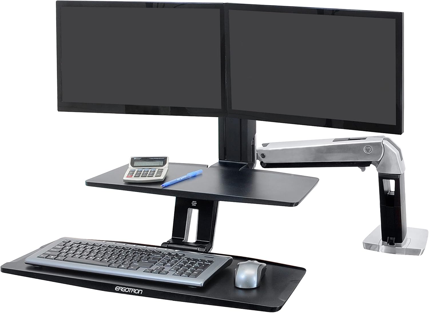 Ergotron – WorkFit-A Dual Monitor Standing Desk Converter, Sit Stand Workstation for Tabletops – Suspended Keyboard Tray
