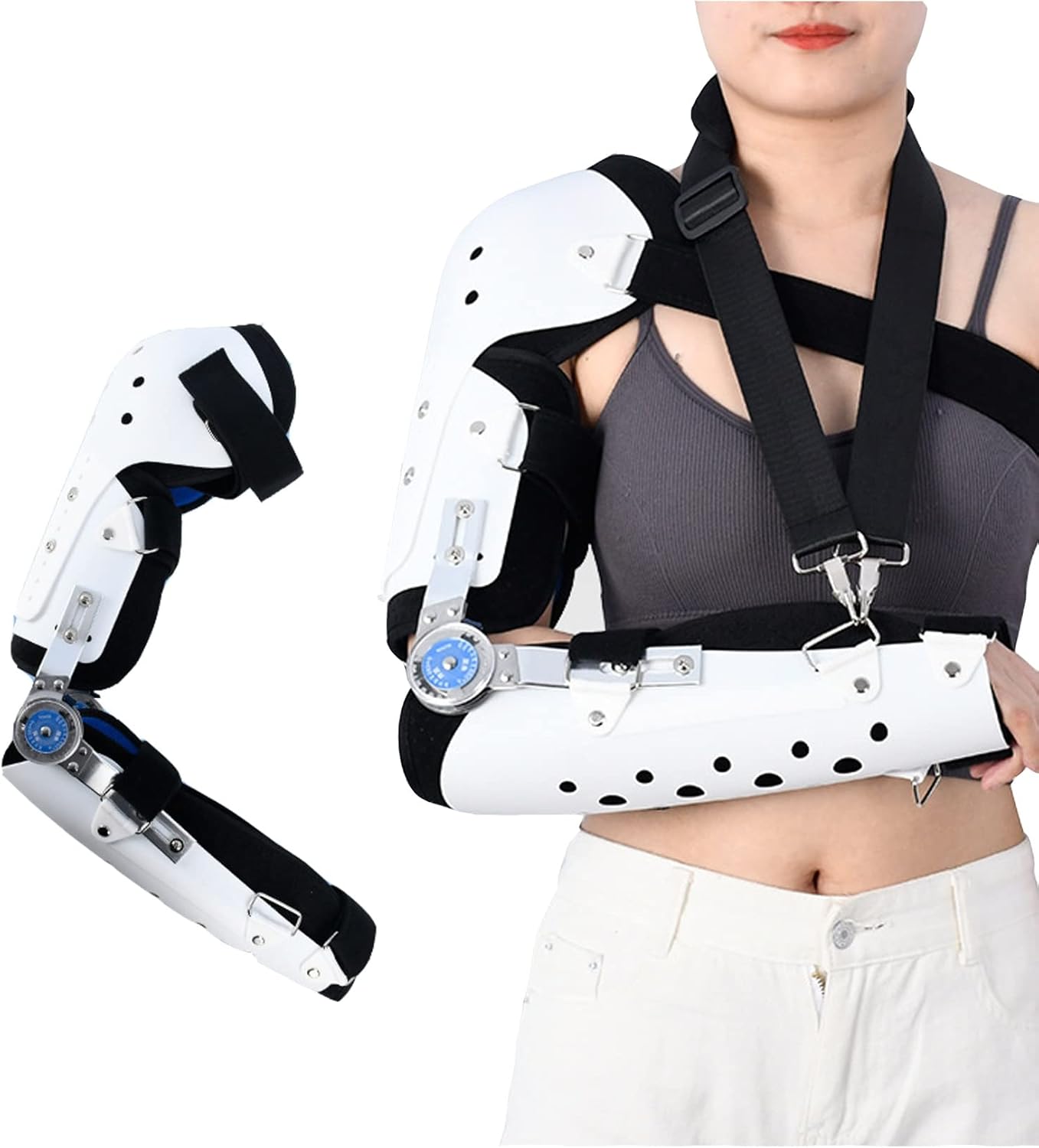 Hinged Elbow Arm Forearm Brace Support Splint Orthosis Band Pad Fixation Sling Immobilizer Strap Wrap Sleeve Arm for Postoperative Fixation (Color : B, Size : Right Arm)