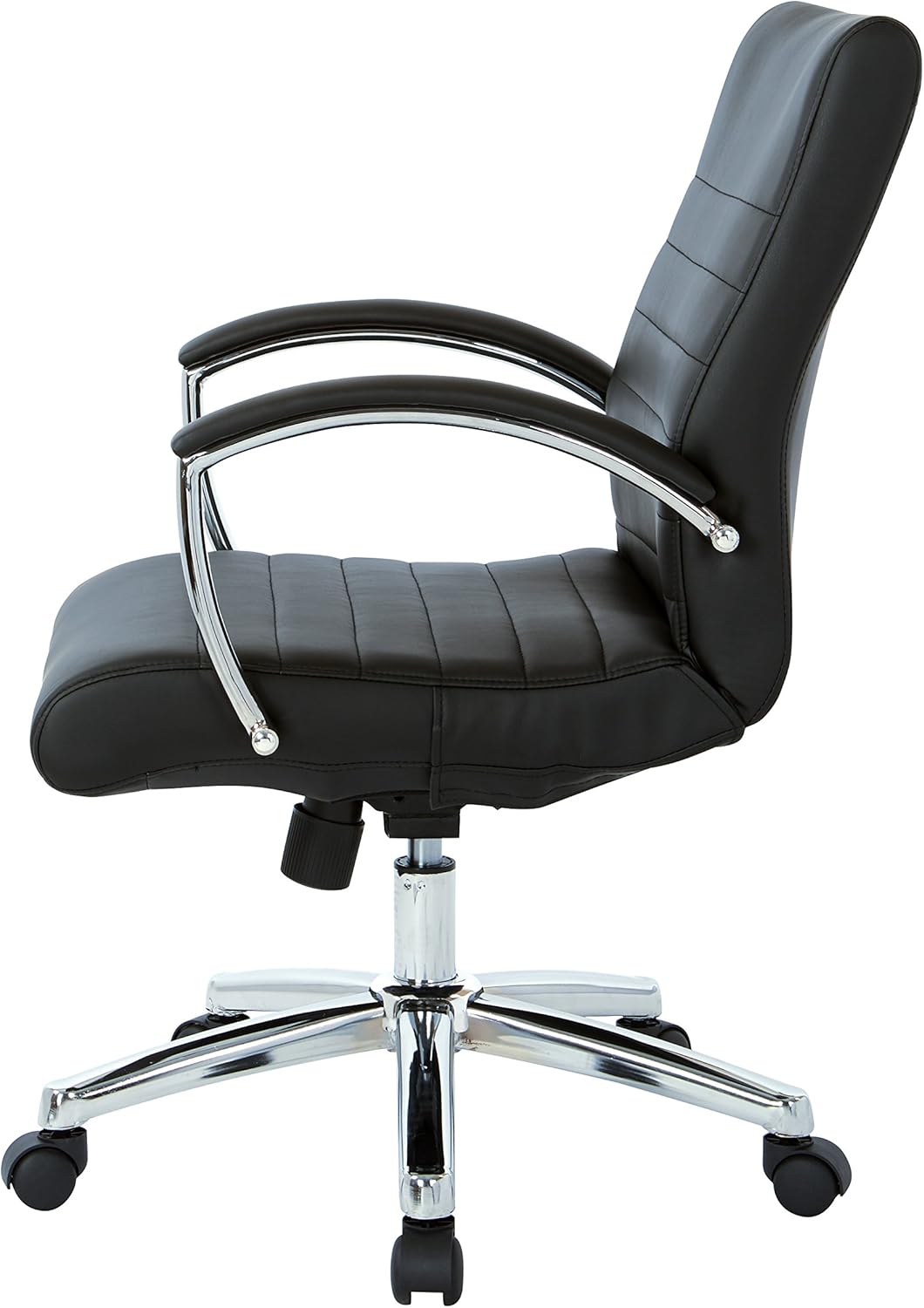 Office Star FL Series Executive Faux Leather Adjustable Office Chair with Built-in Lumbar Support, Low-Back, Black