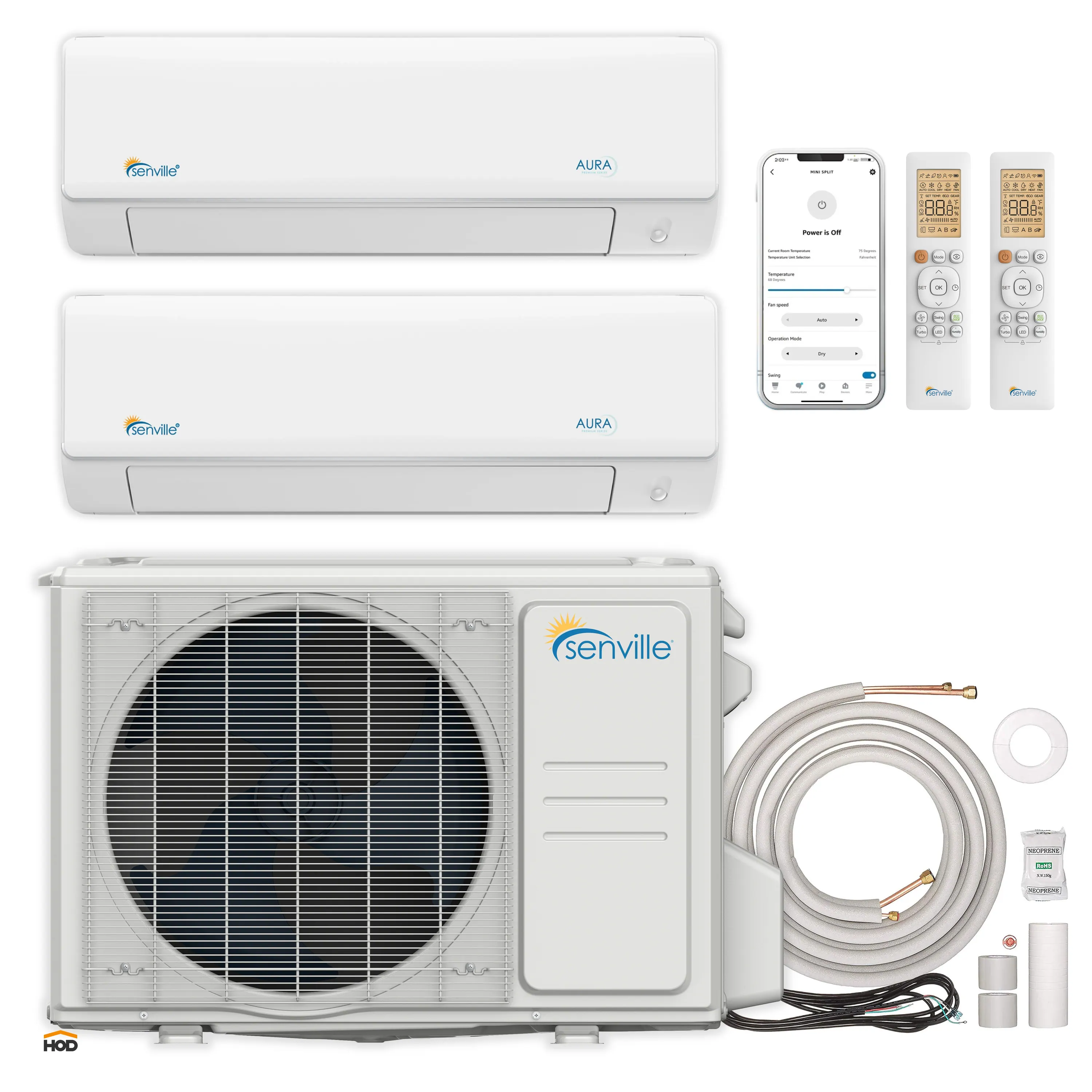 Senville Mini Split - 2-Zone 36,000 BTU Ductless Air Conditioner and Heat Pump Condenser with Wall Mount Air Handlers (SENA-36HF-D)