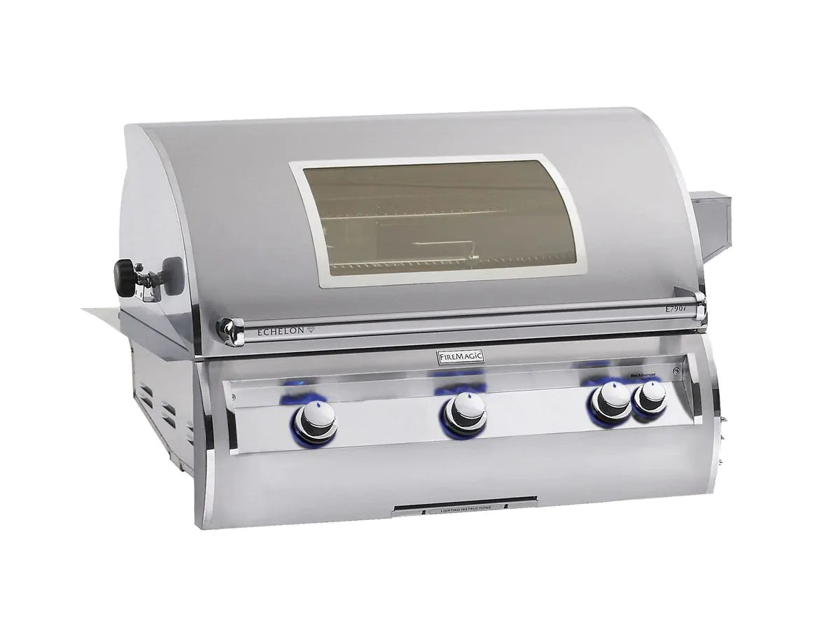 Fire Magic Echelon Diamond E790i 36-Inch Propane Gas Built-In Grill with 1 Sear Burner, Backburner, Rotisserie Kit, Magic View Window and Analog Thermometer (E790I-8LAP-W)