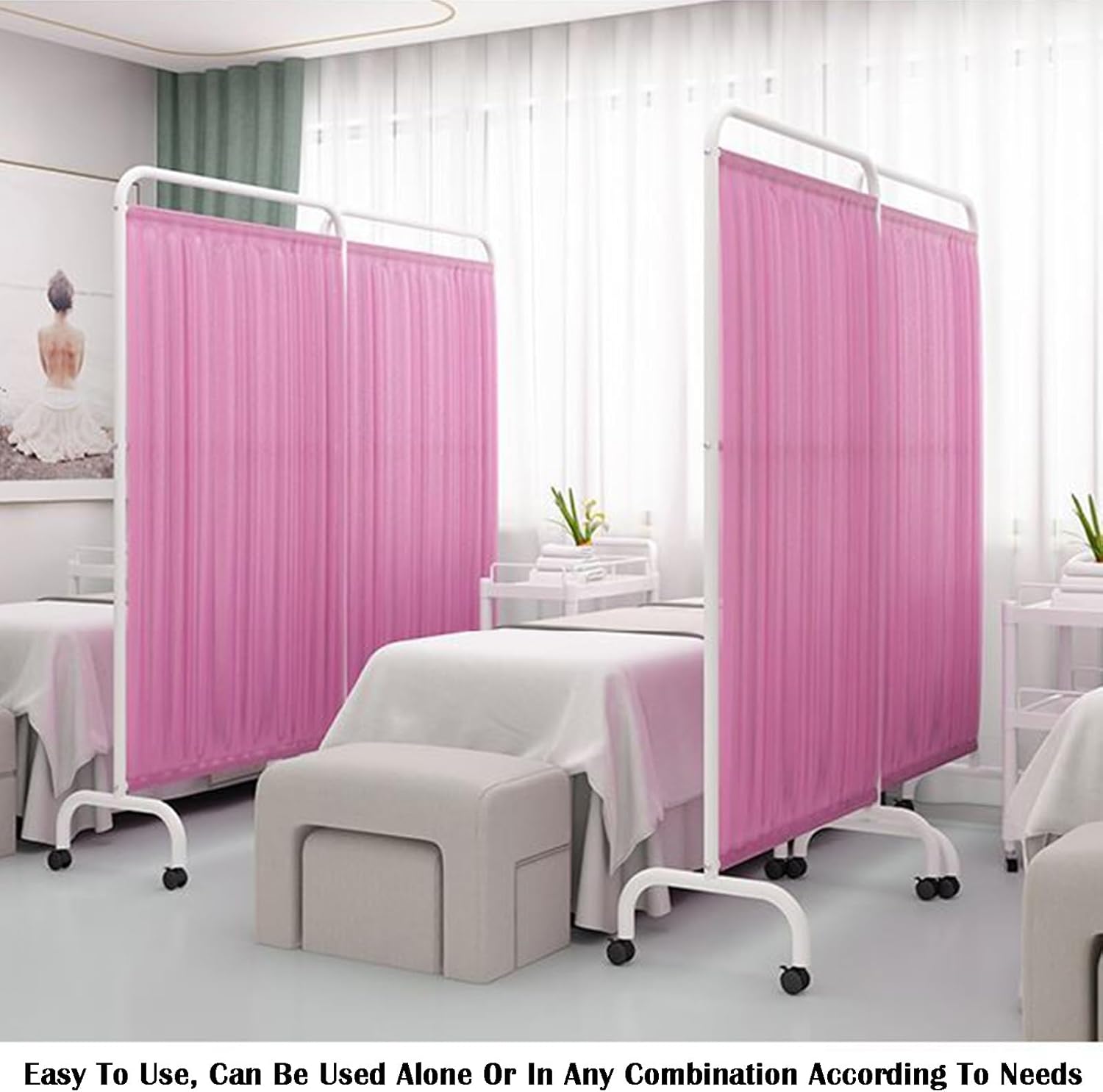 5-Panel Medical Privacy Screen - Adjustable Hospital Partition Wall with Brake Wheels, Ideal for Wards & Clinics, Temporary Privacy Solution (Brown)