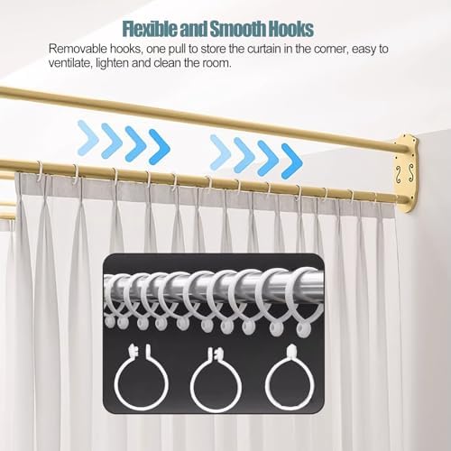 White Room Divider Curtains - U-Shape Privacy Partition with Wall-Mounted Pole for Beauty Salons, Clinics, and Home Use - Hanging Separator Screen (L 200cm/6.5ft)