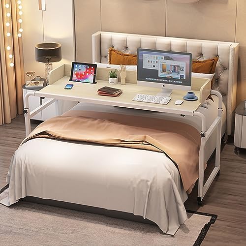 Tiltable Tabletop Bedside Workstation Laptop Desk,Over-Bed Table Height Adjustable Mobile Overbed Table with Wheels for Bedroom and Hospital Use Cross Bed Stretchable Computer Table Laptop