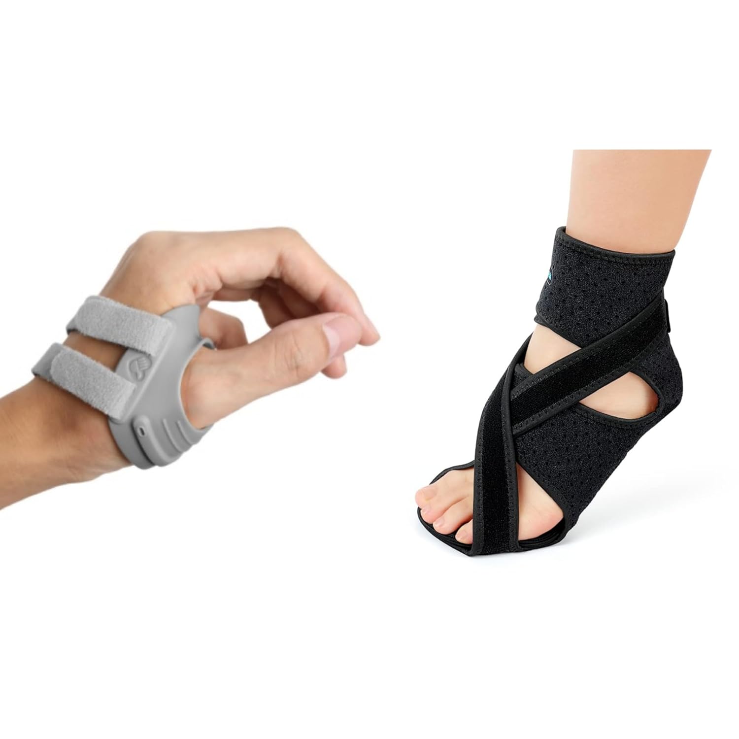 AKSO MEDICOS Thumb Brace Gery Bundle With AFO Foot Drop Brace, Black