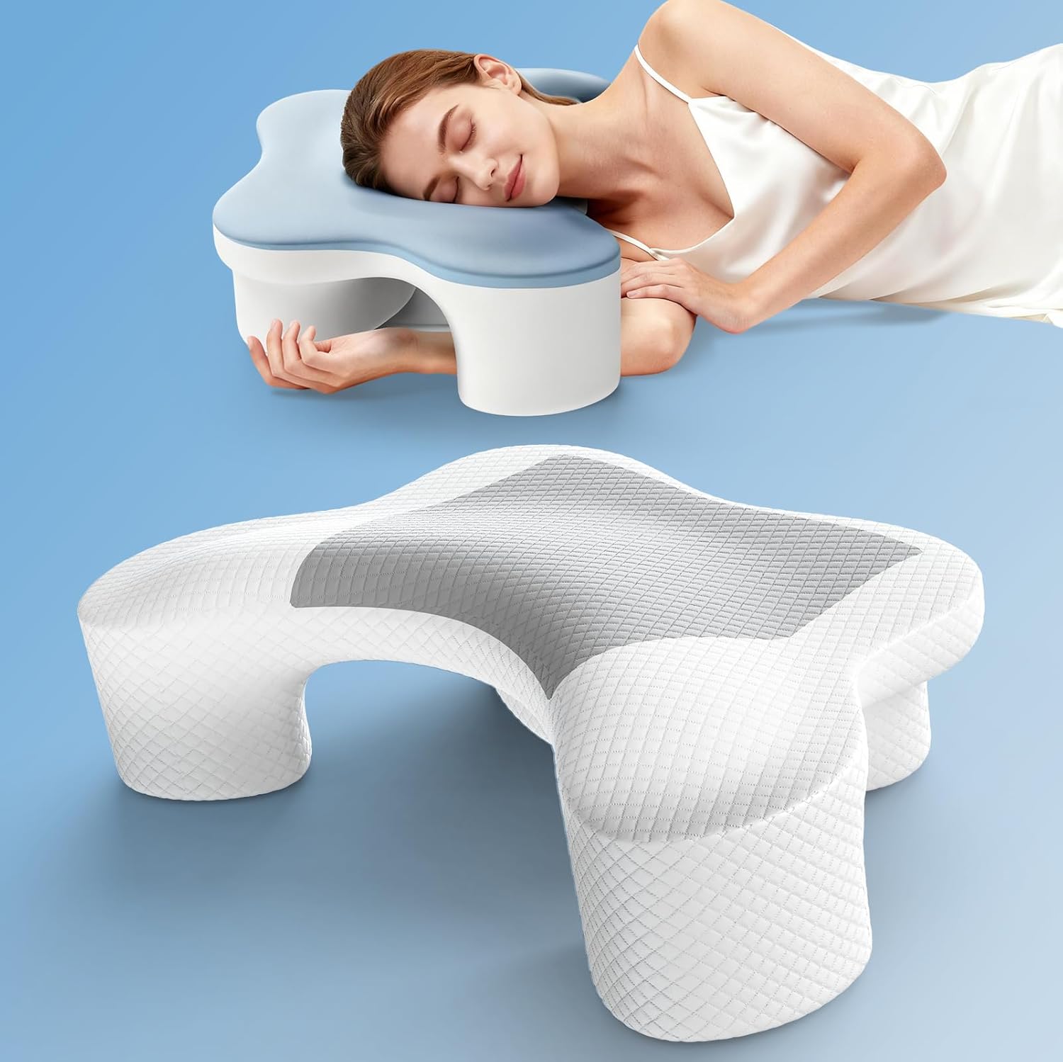 Side Sleeper Pillow with Arm Hole, Ergonomic Memory Foam Cervical Pillow for Neck and Shoulder Pain Relief 2PCS Pillowcase, Ergonomic Knee, Leg, Arm Pillow for Adults