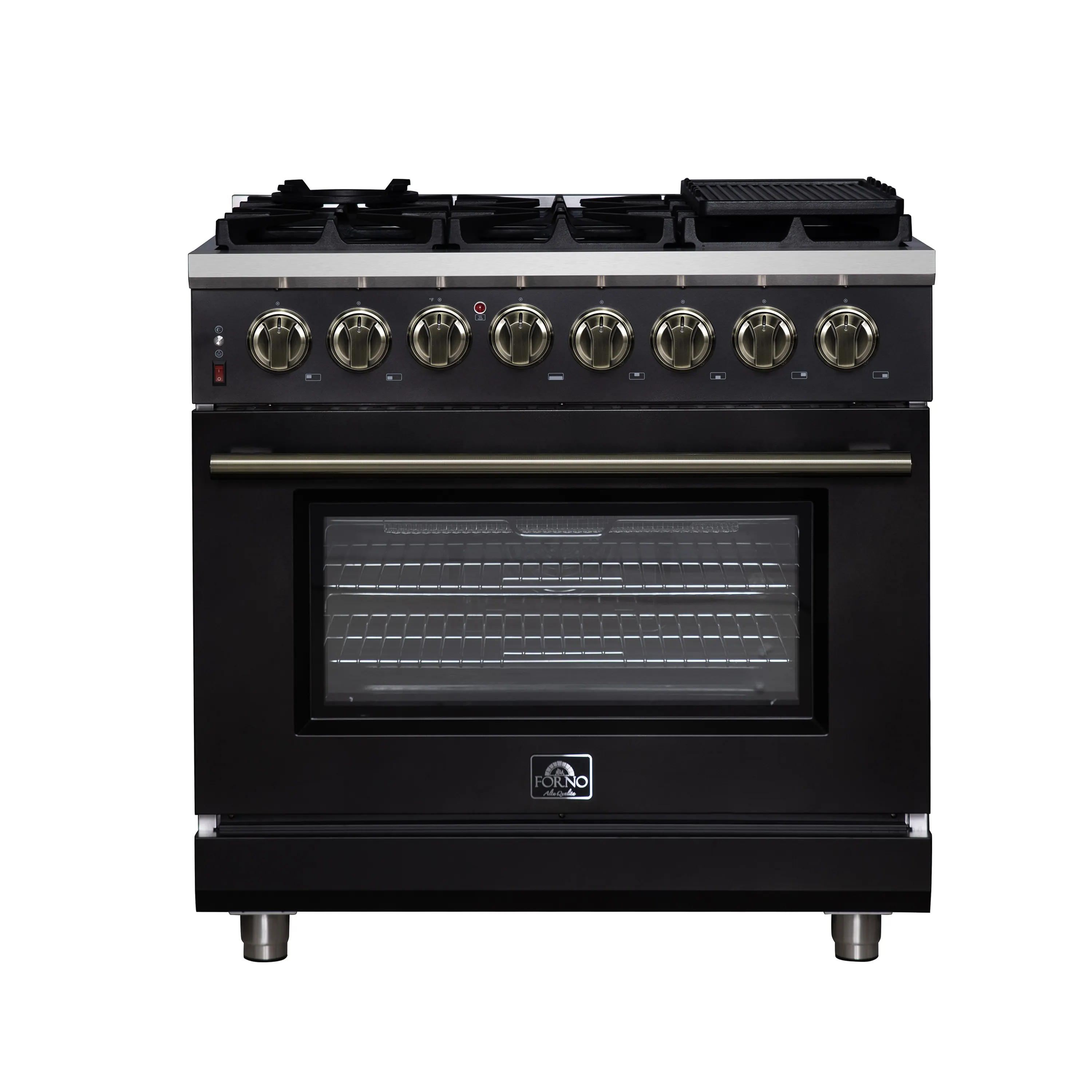 Forno Massimo 36-Inch Freestanding Dual Fuel Range with 6 Burners & 5.36 Cu. Ft. Convection Oven in Black with Antique Brass Handle (FFSGS6125-36BLK)