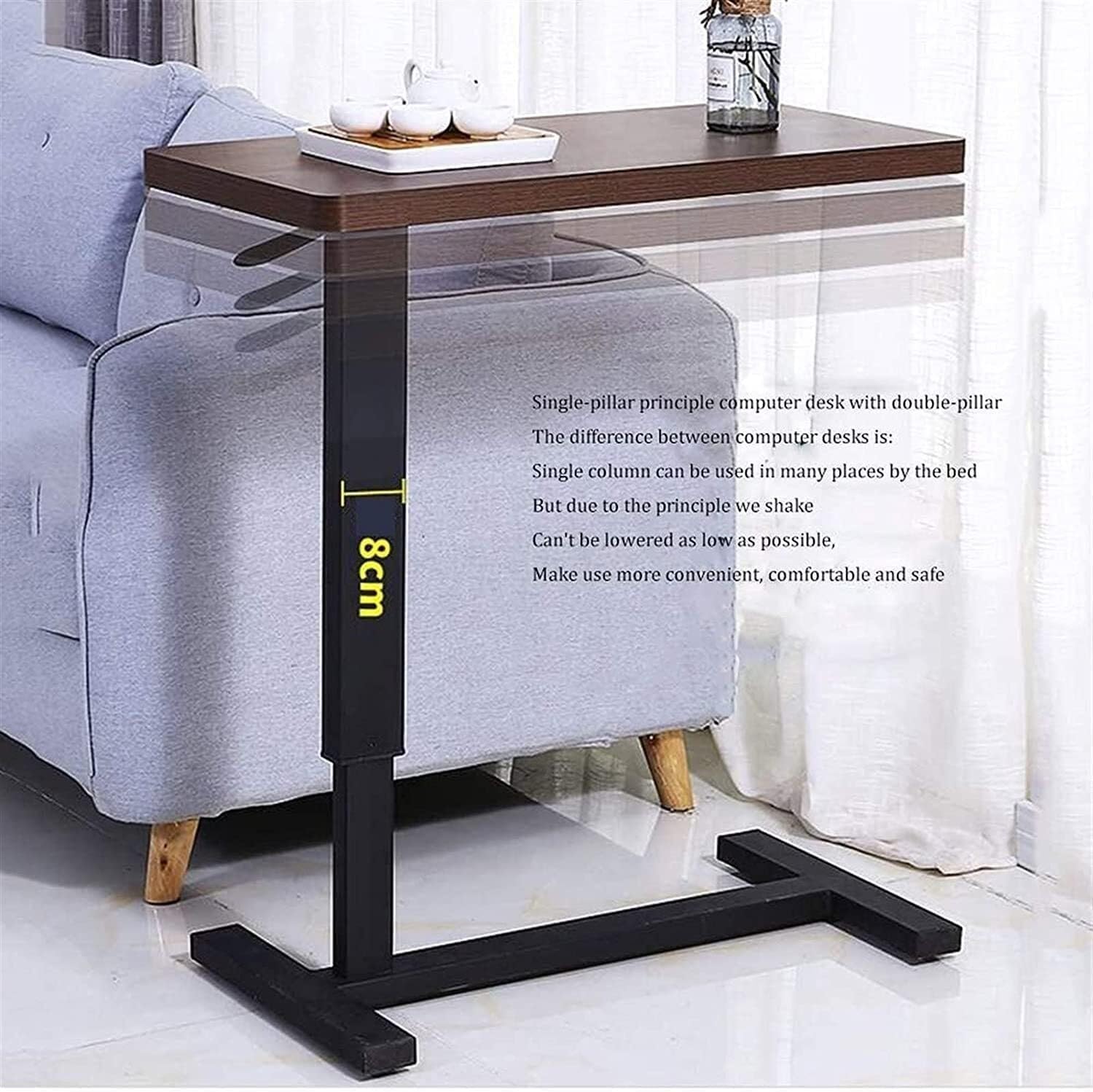 Overbed Table with Adjustable Height, Mobile Standing Desk, Sit to Stand Desk with Wheels, Bedside Laptop Table for Home and Office Use