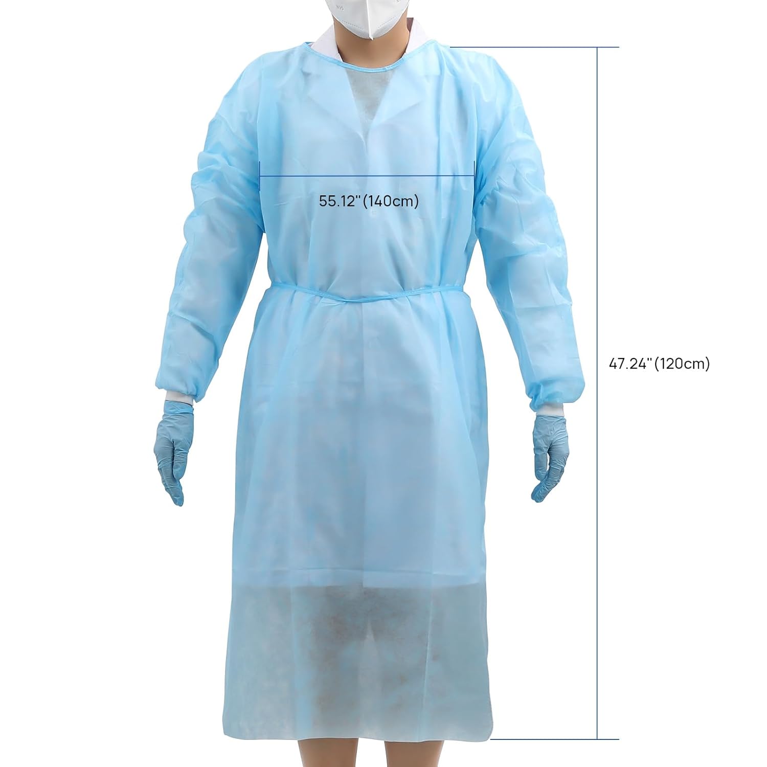 JMU 100 Pcs Disposable Isolation Gowns Bulk, Polypropylene Medical Gowns Long with Knitted Cuffs Bundle with 1000 Pcs Shoe Covers Disposable, Non-Woven Fabric Shoes Covers, Blue