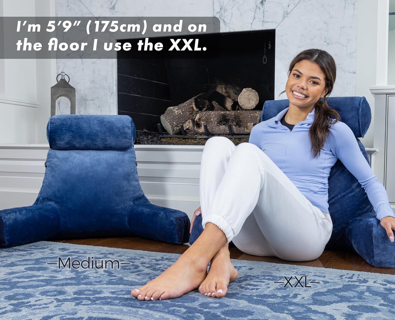 Husband Pillow XXL - Reading Pillow Bed Chair with Arms & Back Support - Dark Blue - Back Pillow for Beds Sitting Up - Bed Rest Arm Pillow - Comfy Reading Pillow for Adults