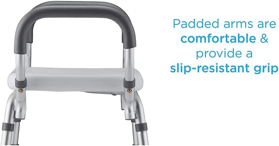 NOVA Adjustable Shower Bench with Padded Arms – Lightweight, Skid-Resistant Tips, White Plastic Seat with Drainage Holes, Tub & Shower Balance Support, 300 lb Capacity