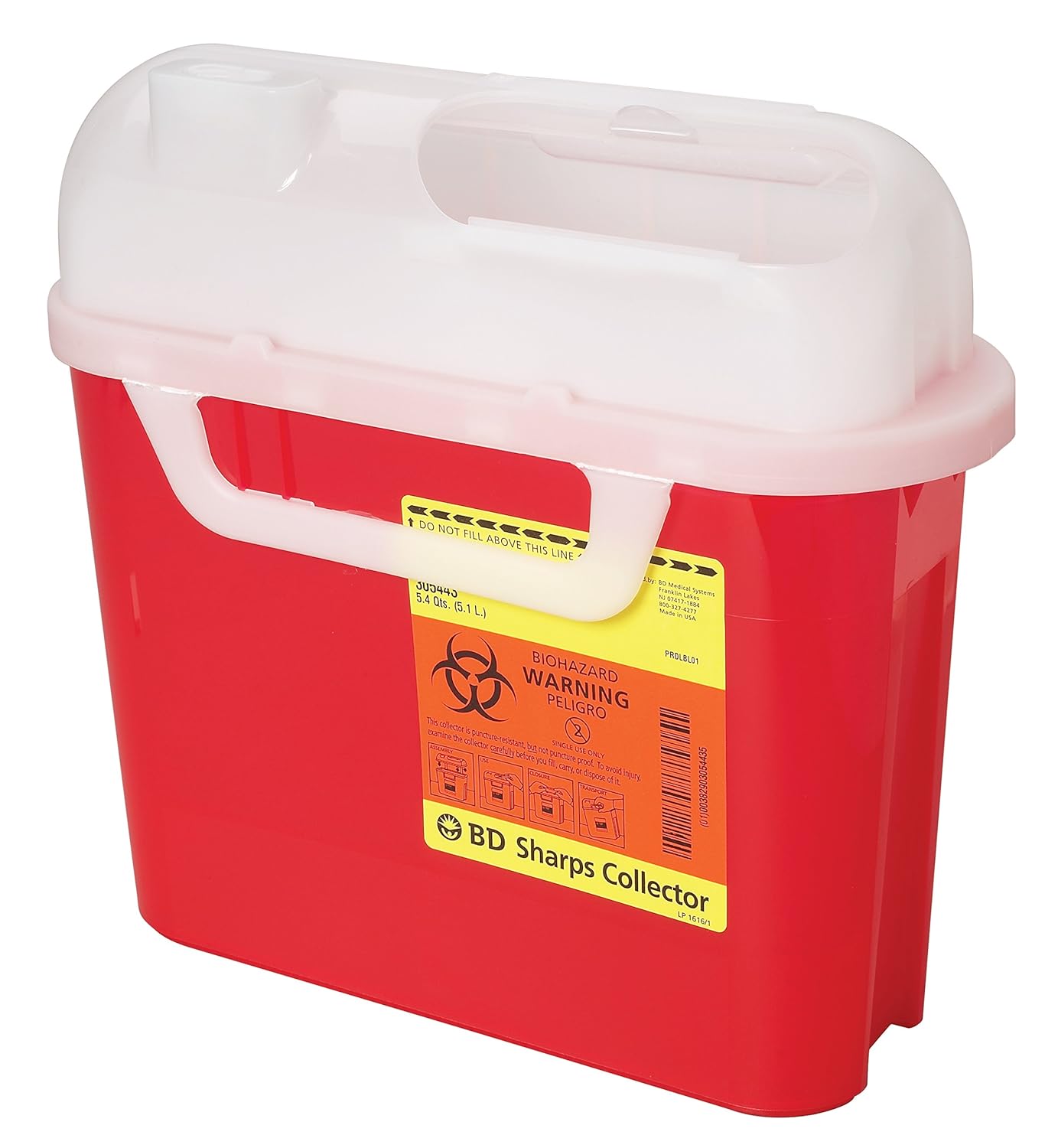 BD Medical Systems 305425 Sharps Collector with Side Entry, 5.4 Quart Capacity, 10.75