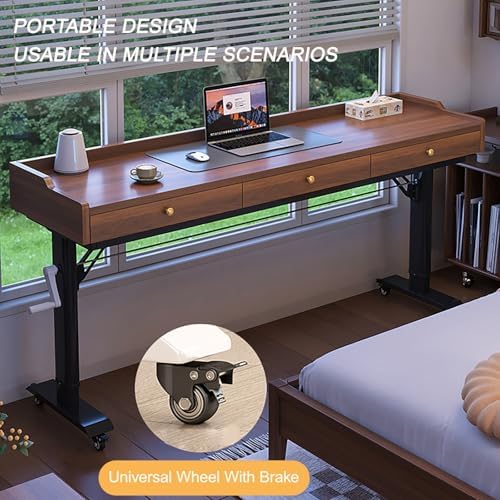 Adjustable Over Bed Table with Drawer & Wheels, Mobile Laptop Desk Cart for Home & Hospital Use, 59