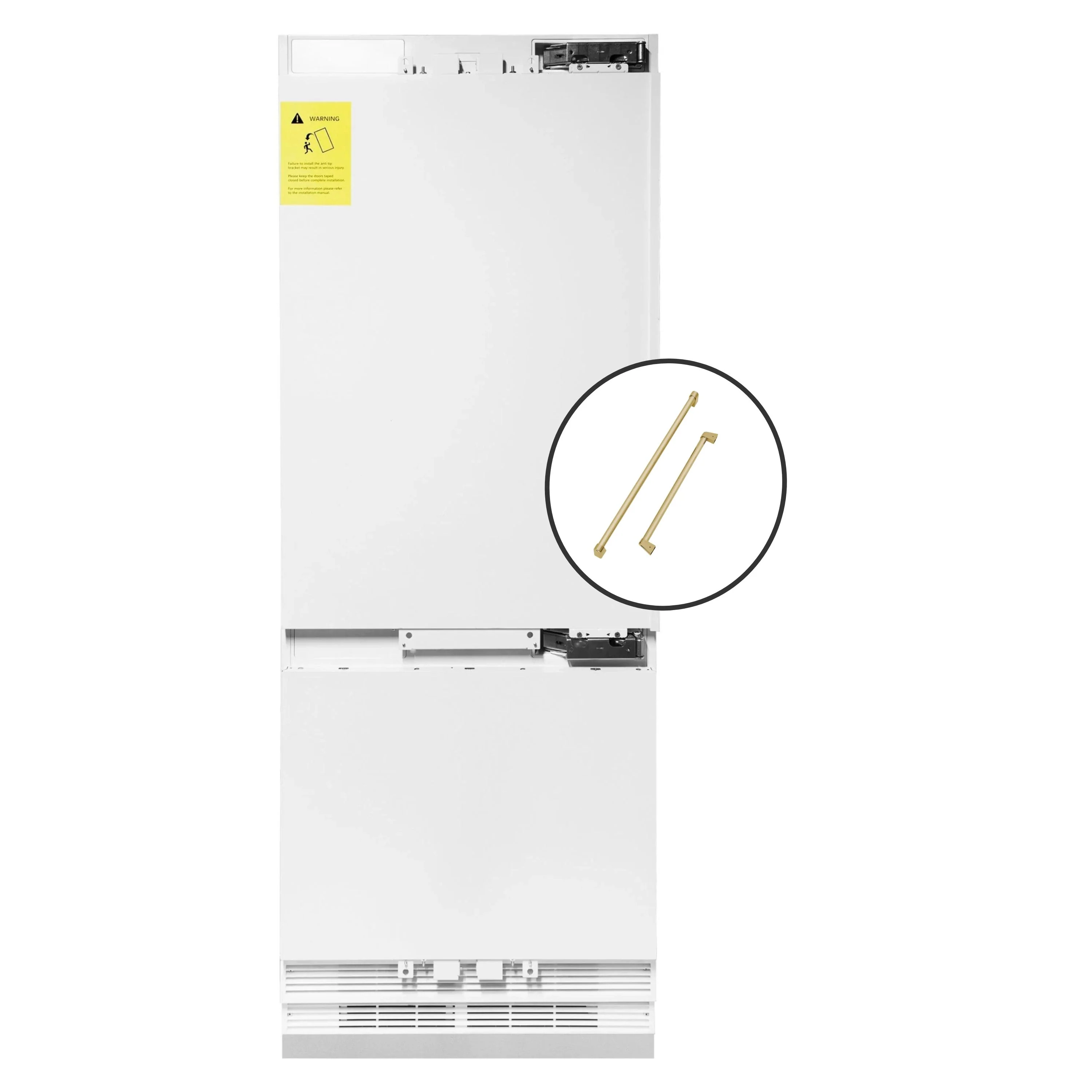 ZLINE Autograph Edition 30-Inch 16.1 cu. ft. Panel Ready Built-in 2-Door Bottom Freezer Refrigerator with Internal Water and Ice Dispenser with Champagne Bronze Handles (RBIVZ-30-CB)