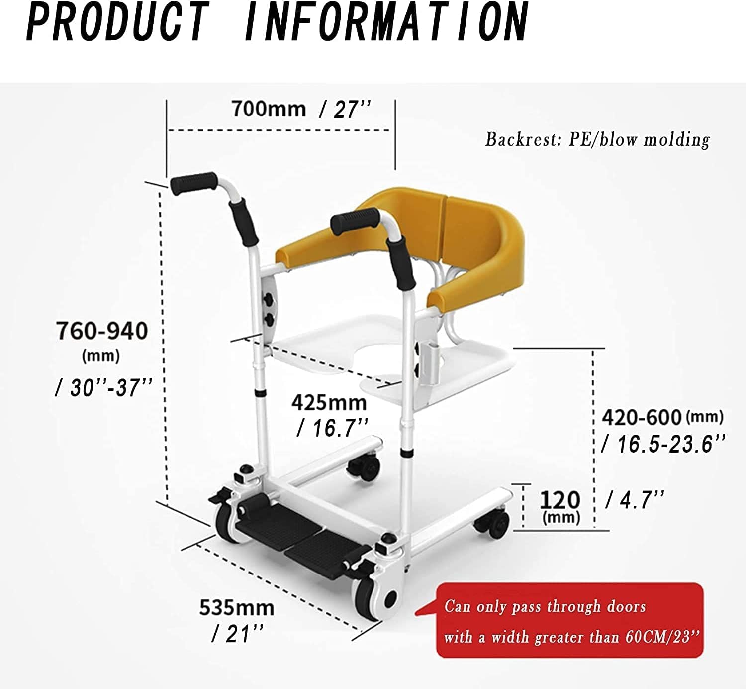Transport Patient Transfer Chair,Patient Lift for Home Portable Mobility Chair Transfer Lifter W/ 180° Split Seat & Bedpan Patient Lift Transfer Chair Commode for Seniors Disabled