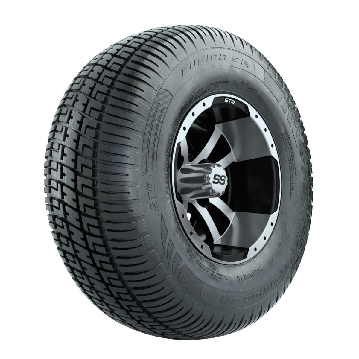 10” GTW Storm Trooper Black and Machined Wheels with 20” Fusion DOT Street Tires – Set of 4