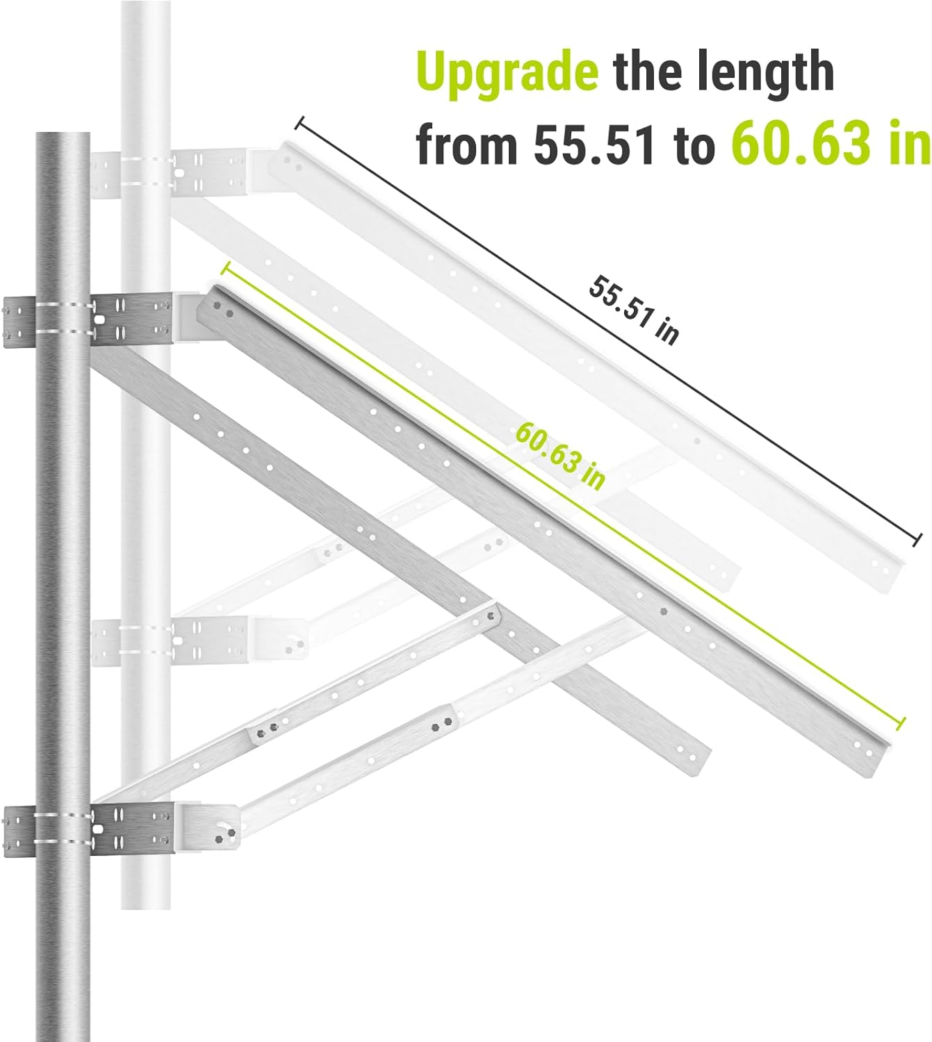 Newpowa Solar Panel Pole Mount, Universal Double Arm with Support Pole and Wall Mount Bracket, 0-90° Tilt Angle, up to 2PCS 220W/60.63