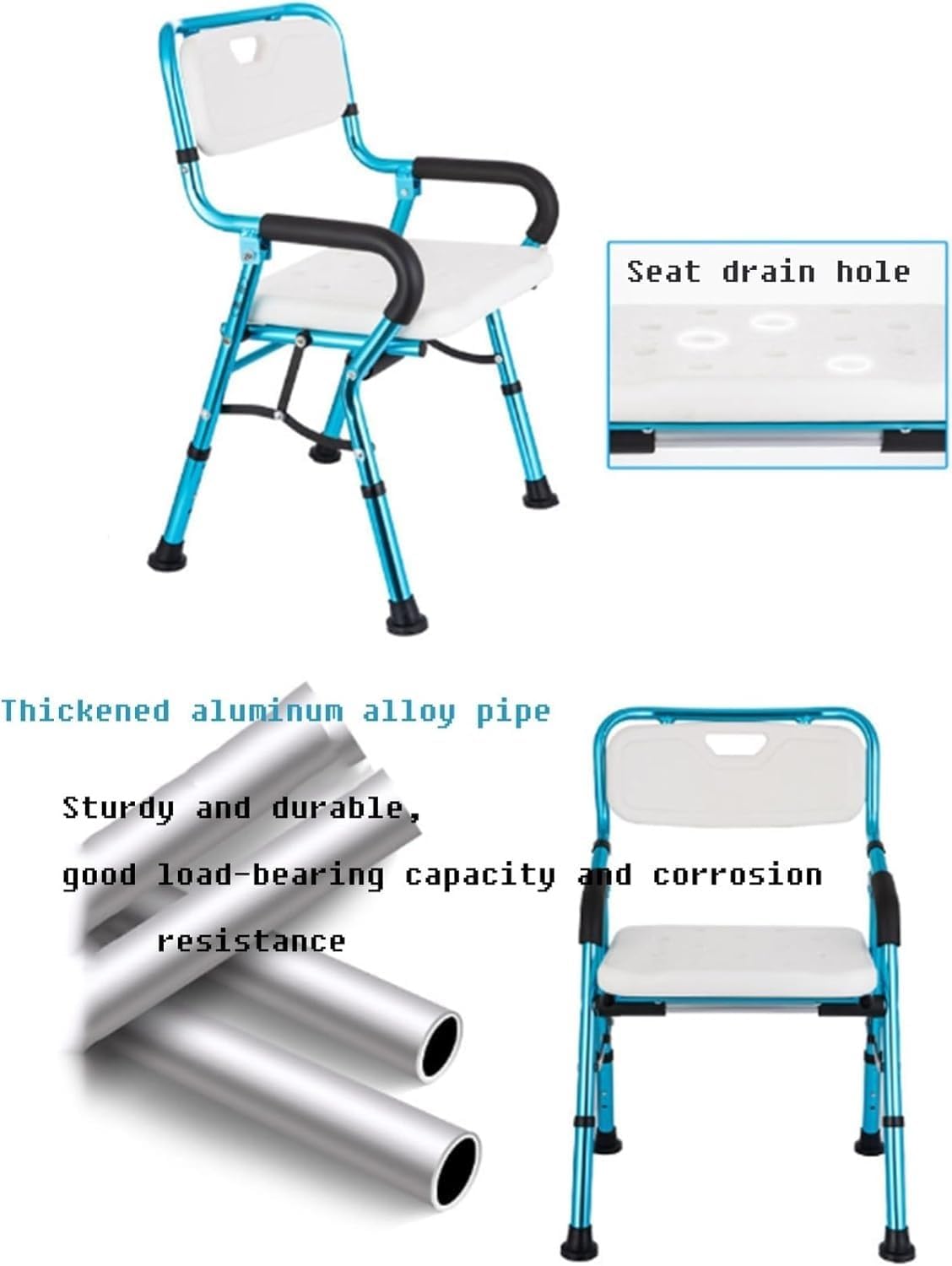 Shower Chair-5 in 1 Bath Stools Folding Walker with Arms and Back Stand Up Aid Toilet Safety Rails Adjustable Height Shower Stool,Supports Up to 330Lbs