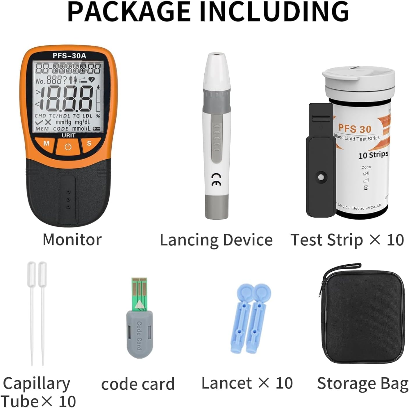 URIT 5 in 1 Lipid Test Kit with 10 Cholesterol Test Strips for Home Use (PFS-30A