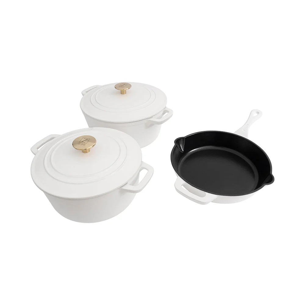 ZLINE 5-Piece Enameled Cast Iron Cookware Set in White Matte (CWSETS-WM-5)