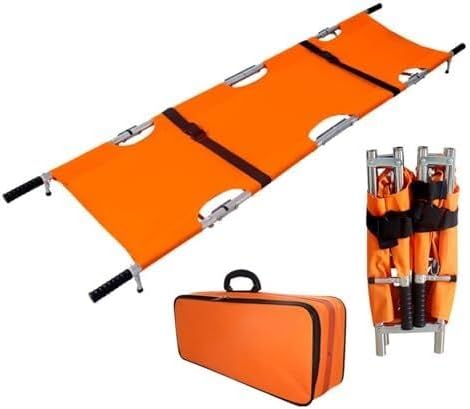 Folding Portable Stretcher, Aluminum Alloy with 10 Handles, 350lbs Capacity, Lightweight & Foldable for Emergency Rescue, Hospital, Clinic, and Home Use (Orange)