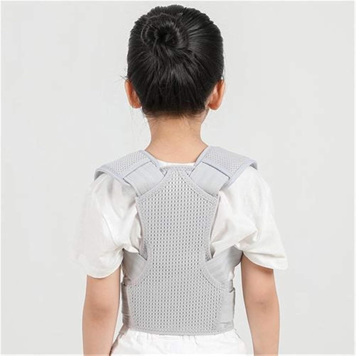 Children Back Support Belt Kids Shoulder Back Posture Corrector Spine Humpback Posture with 2Pcs Steel Plate Lumbar Back Support,Grey-One Size 35 55Cm,
