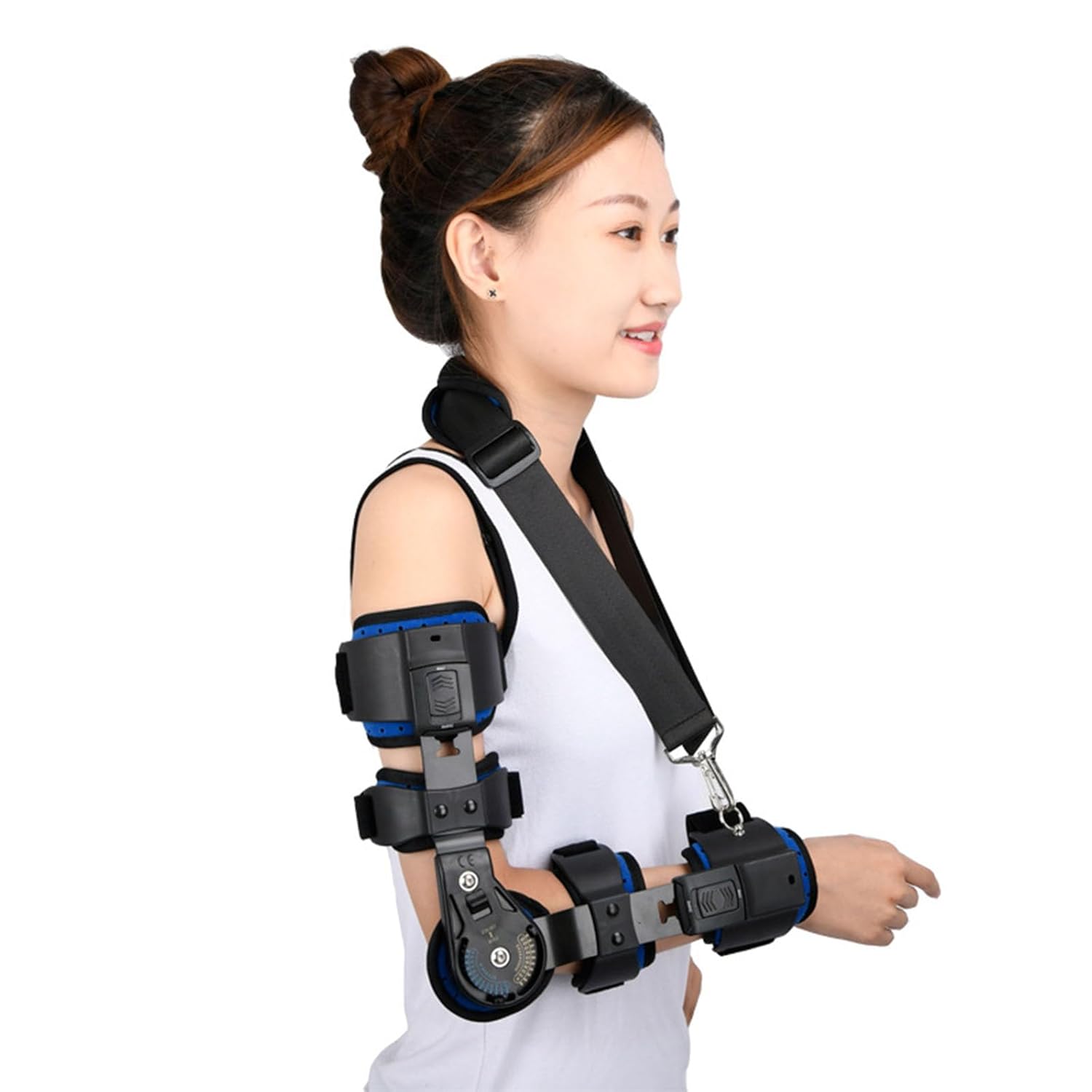 SFKLYU Hinged Elbow Brace Adjustable Splint & Shoulder Strap Adjustable Post Elbow Brace with Sling Stabilizer Splint Arm Injury Recovery Support After Surgery,Right