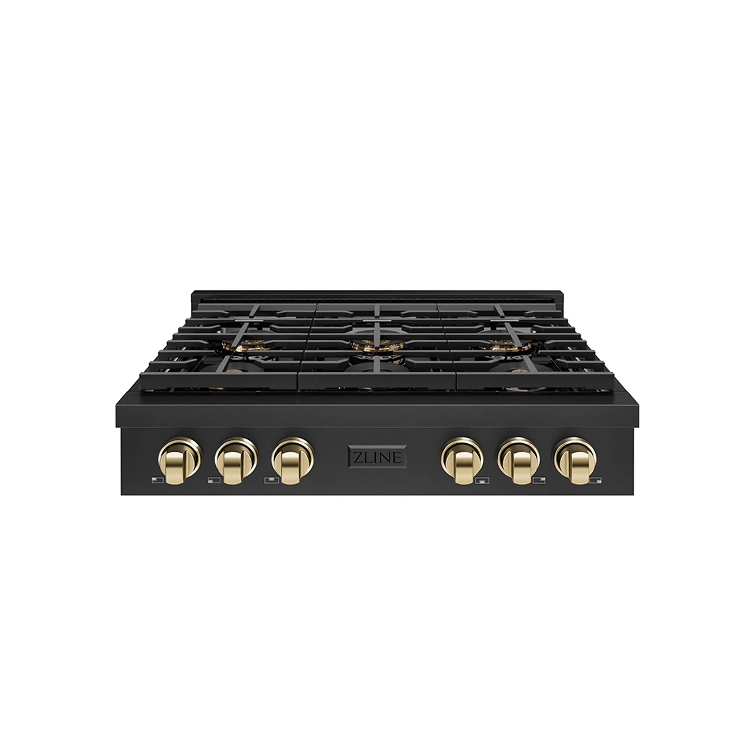 ZLINE Autograph Edition 36-Inch Paramount Gas Rangetop with 6 Burner DuoPro鈩?Cooktop in Black Stainless Steel and Polished Gold Accents (PSRTBZ-36-G)
