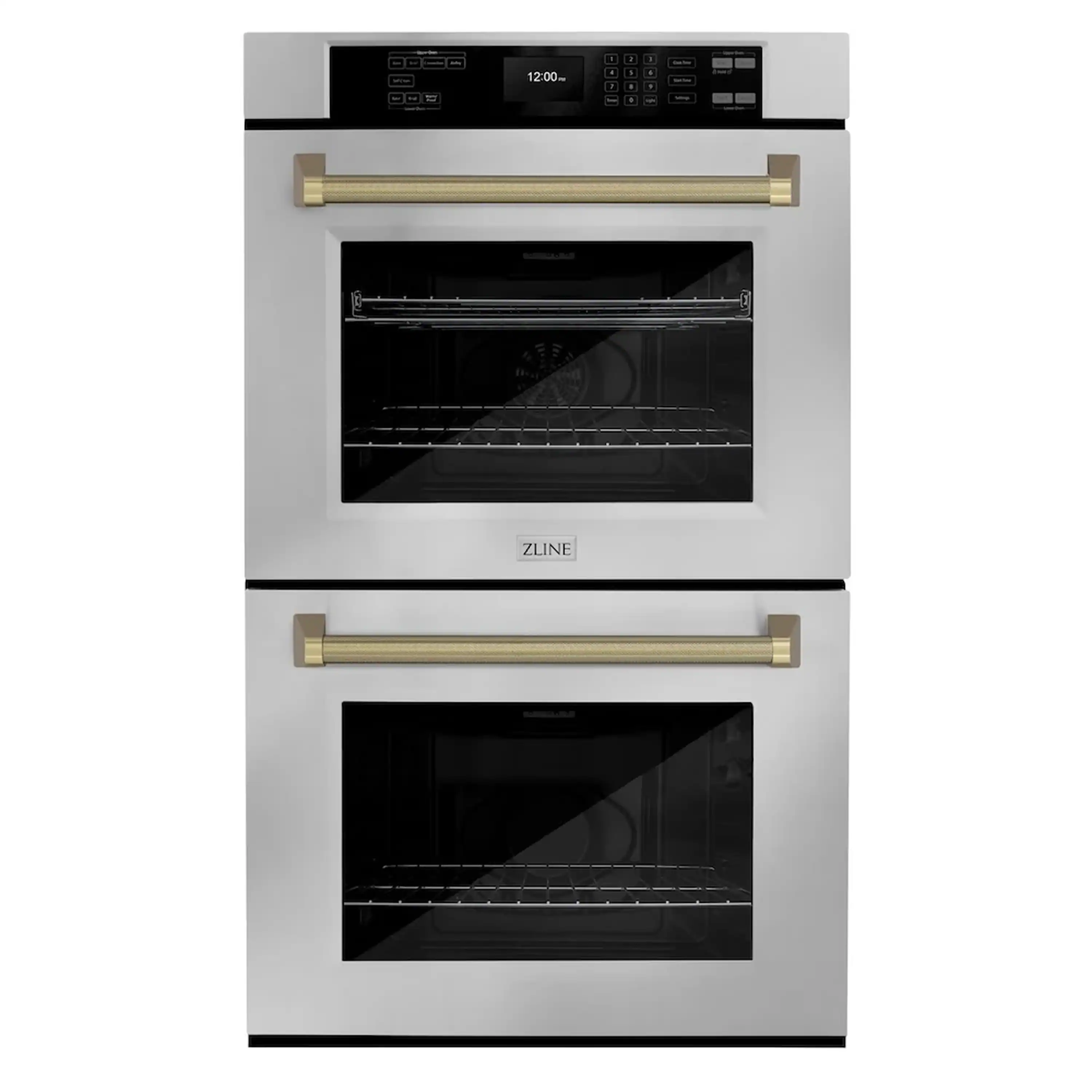 ZLINE Autograph 30-Inch True Convection Double Wall Oven in Stainless Steel & Bronze Helix Handles (WADZ-30-KCB)