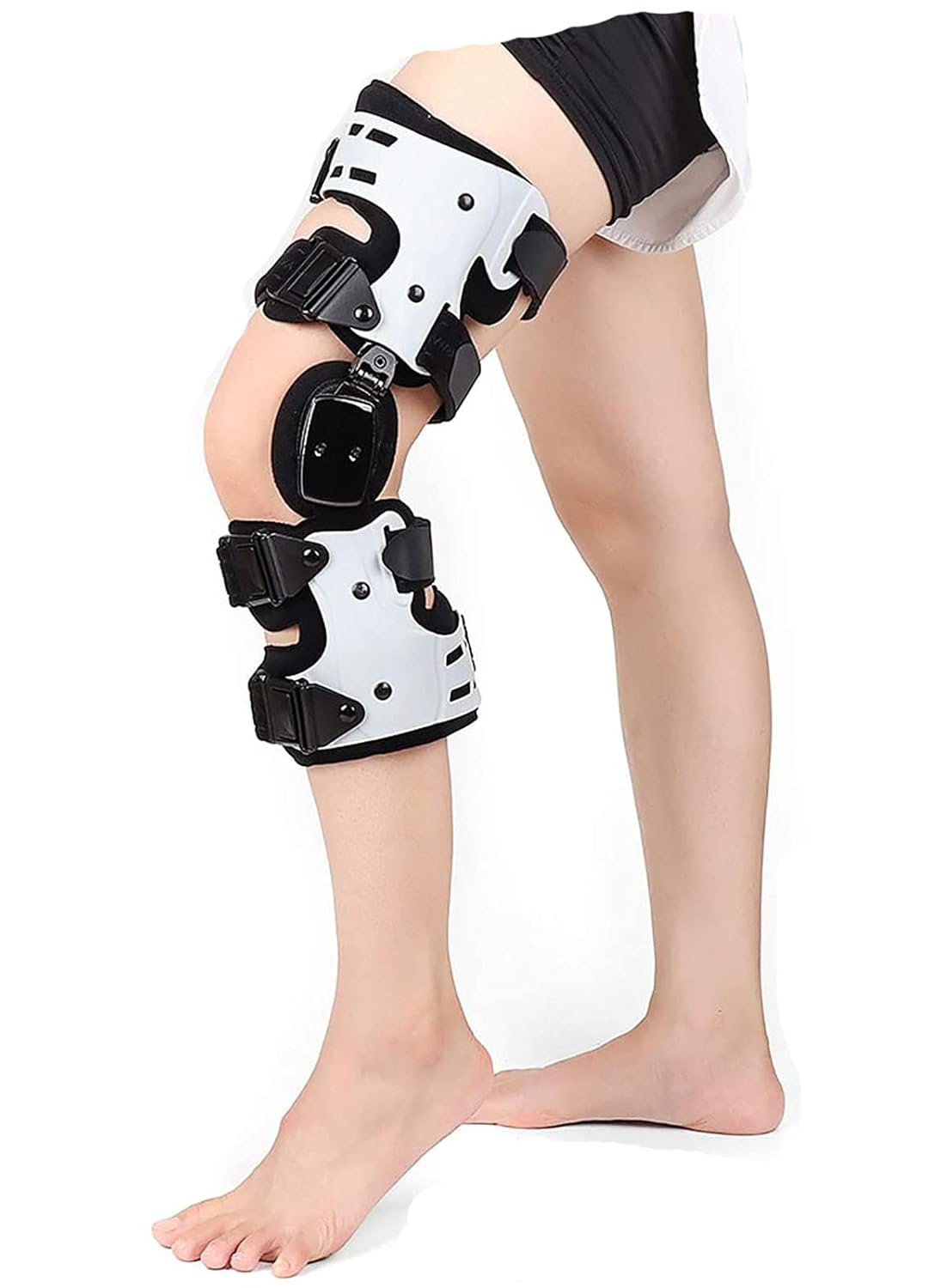 Knee Brace, Hinged Knee Brace with Strap, Post Op Patella Injury Immobilizer Support, Adjustable Full Leg Stabilizer for, Sports Injuries(