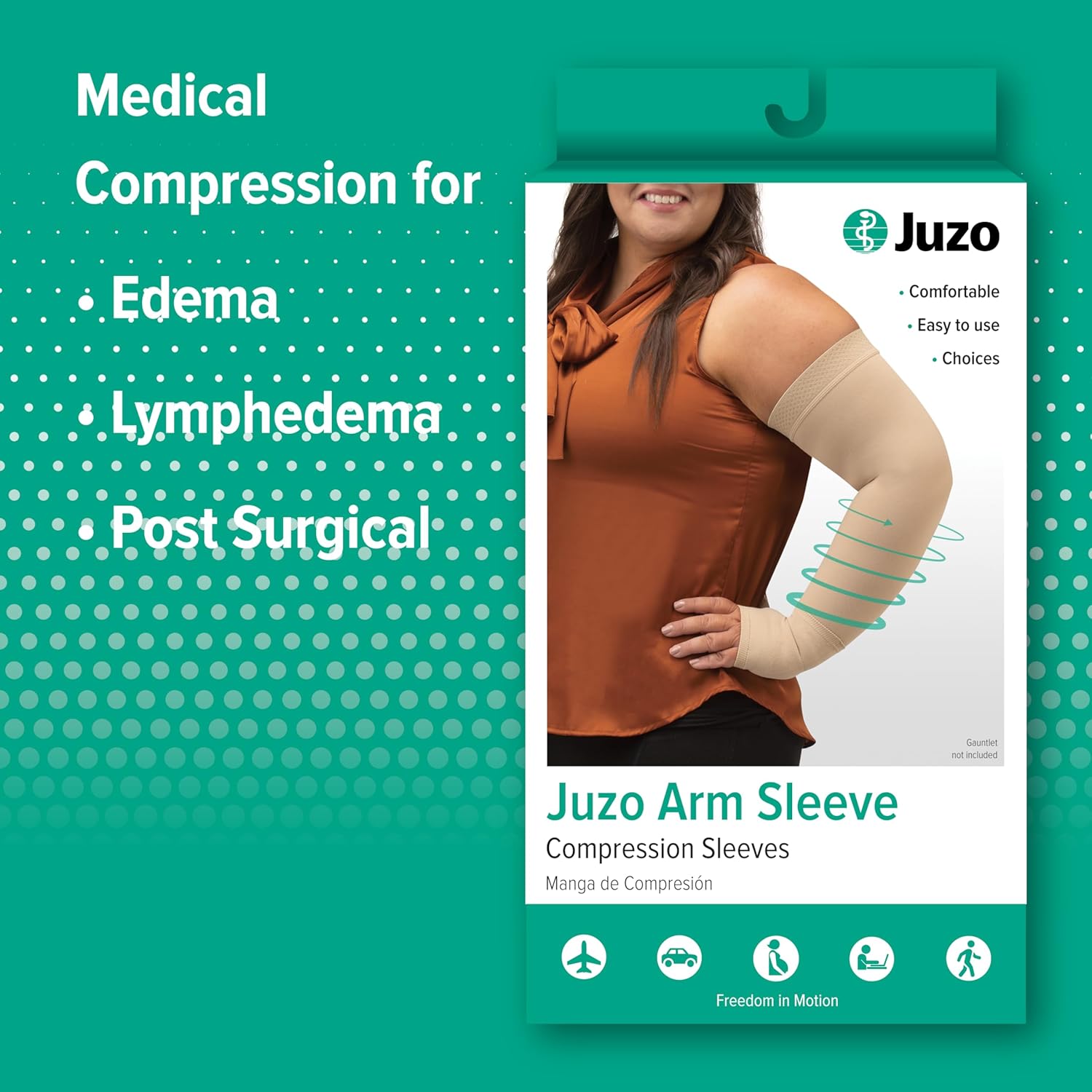 Juzo Dynamic Varin 3511 20-30mmhg Max Armsleeve with Silicone Top Band for Women, Beige, 2 (II) Long