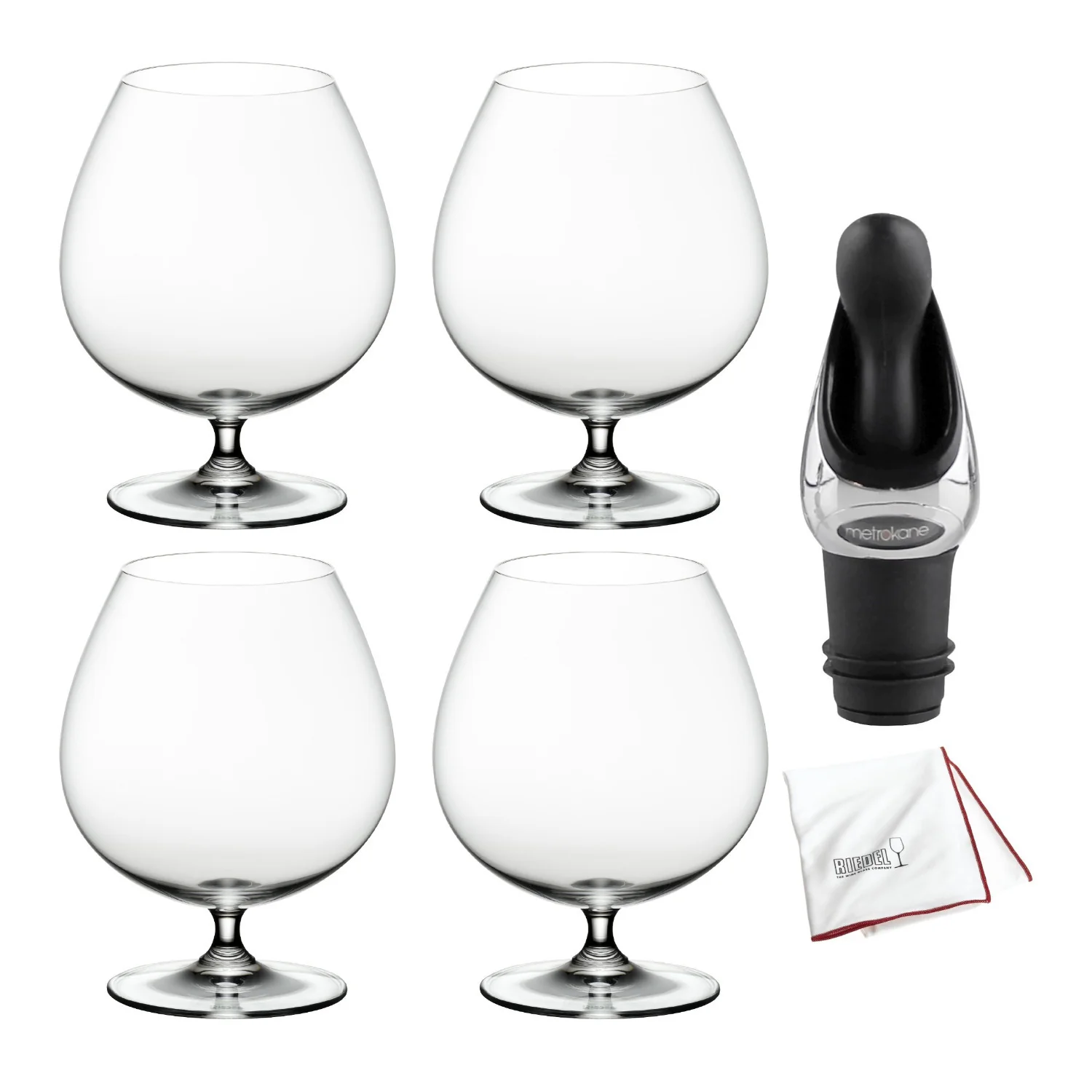 Riedel Vinum Brandy Glass (4-Pack) with Wine Pourer and Polishing Cloth