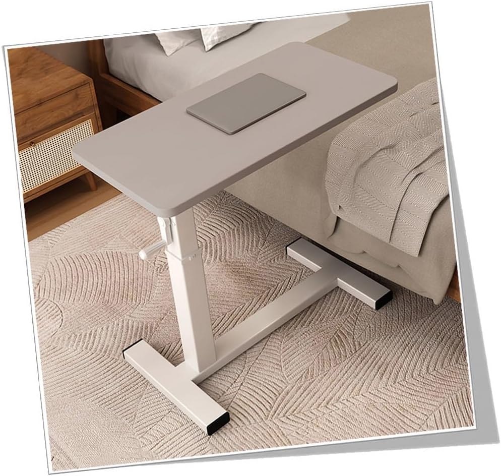 Standing Desk with Wheels Overbed Table Height Adjustable 66cm-94cm Laptop Desk Rolling Bed Table for Bed Sofa Bedside Tables(Champagne+White Frame,80x40cm)
